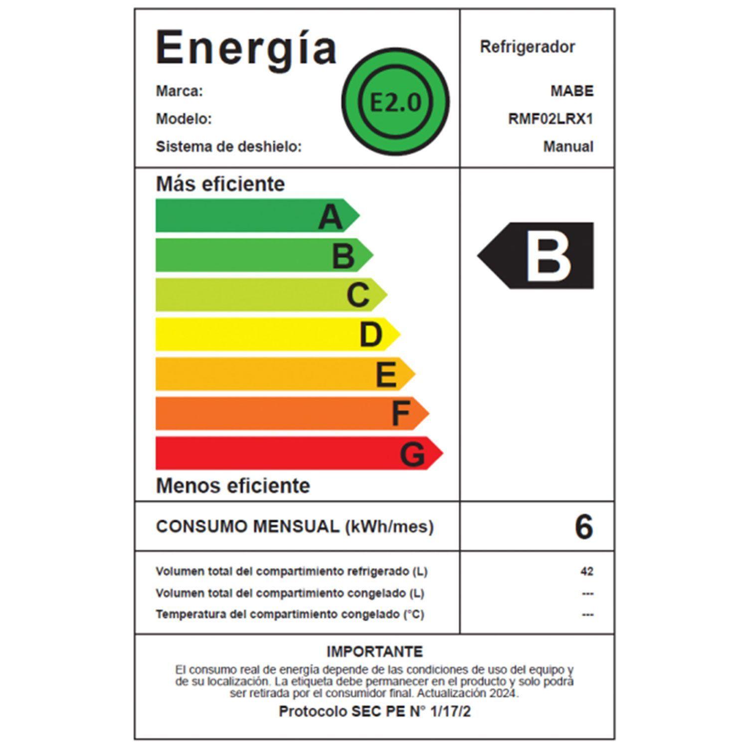 Frigobar 42 L Brutos Inoxidable Mabe RMF02LRX1-7