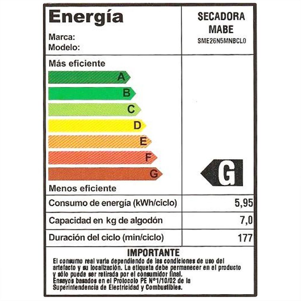Secadora Eléctrica Frontal 20 Kg Blanca Mabe SME26N5MNBCL0-2