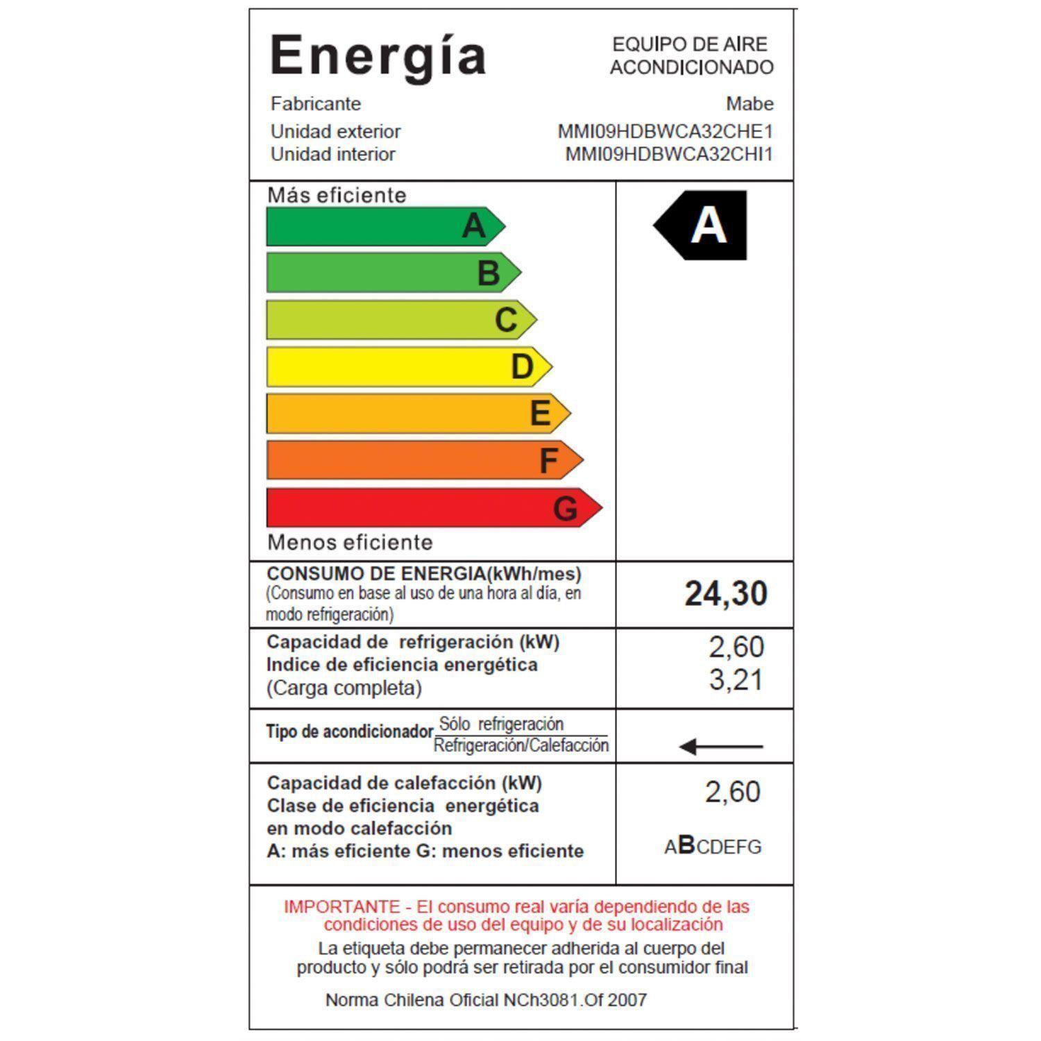 Aire Acondicionado Inverter Frío/Calor 9000 BTU Wifi Blanco Mabe MMI09HDBWCA32CH1-3
