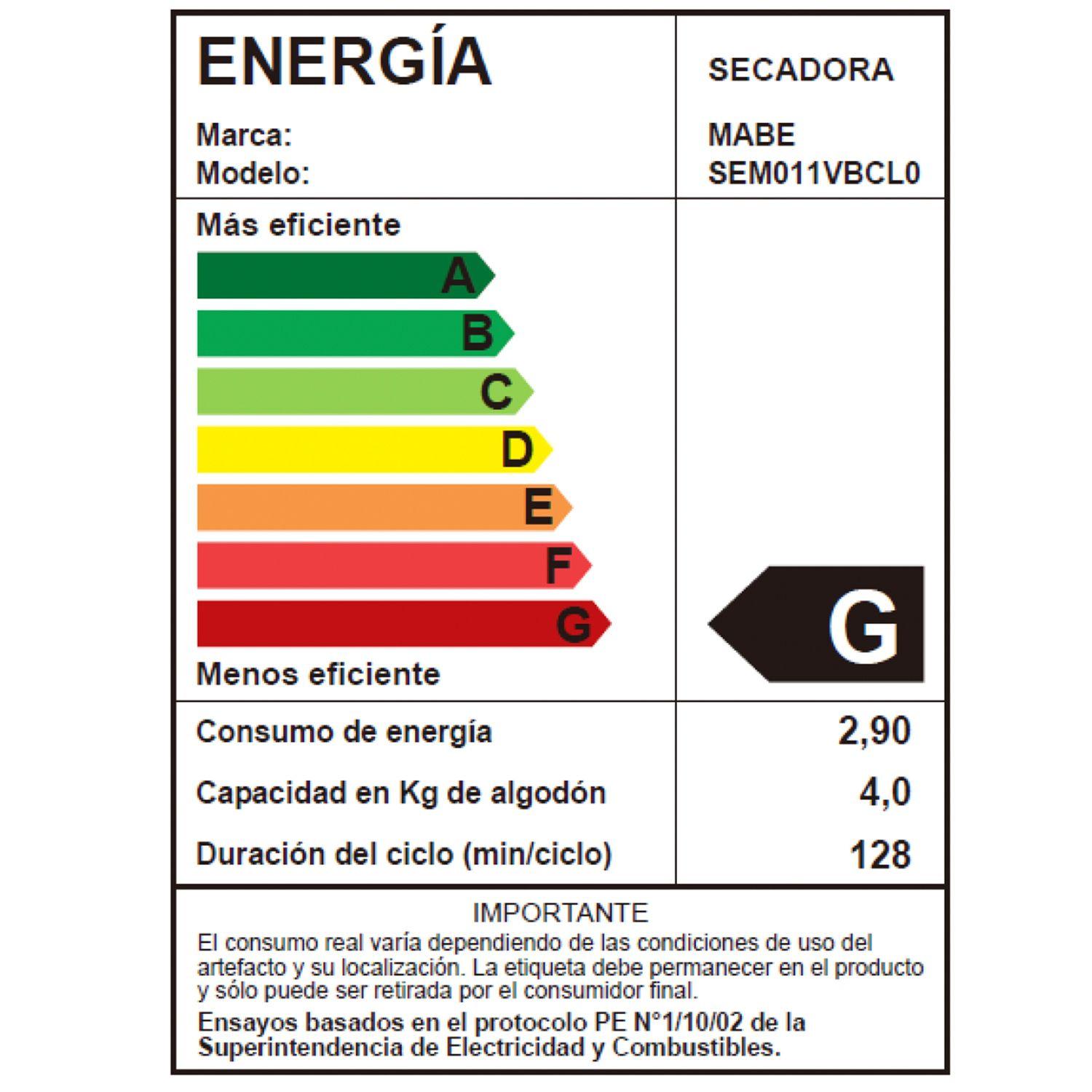 Secadora Carga Frontal Eléctrica 11kg Blanca Mabe SEM011VBCL0-5