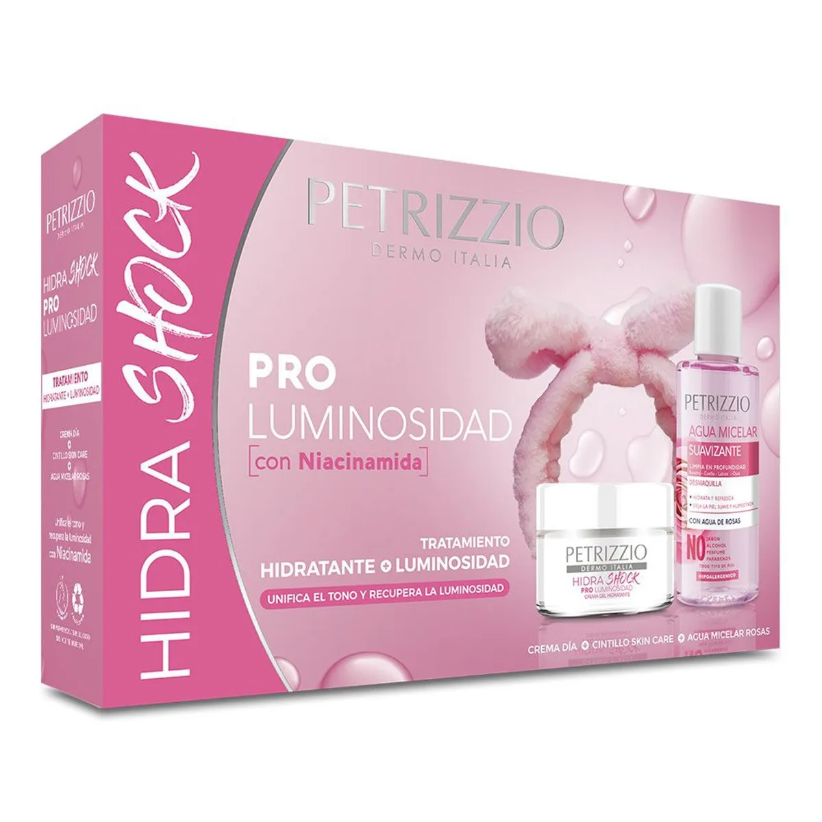 Set Hidratante Hidra Shock Pro Luminosidad Con Agua Micelar Y Cintillo PETRIZZIO-0