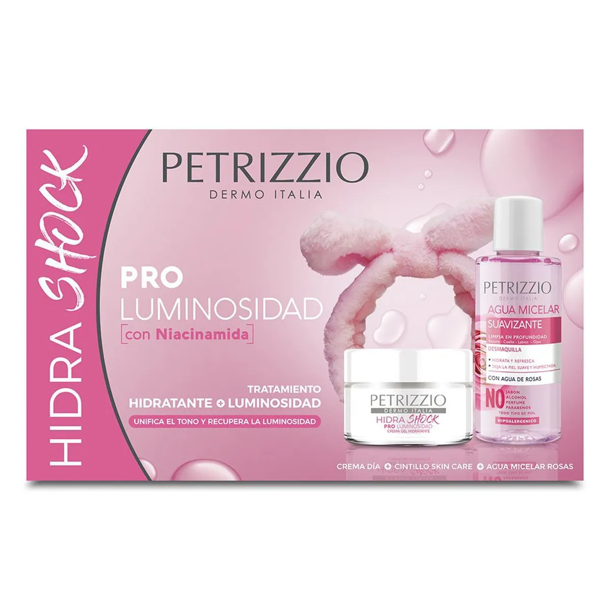 Set Hidratante Hidra Shock Pro Luminosidad Con Agua Micelar Y Cintillo PETRIZZIO-1