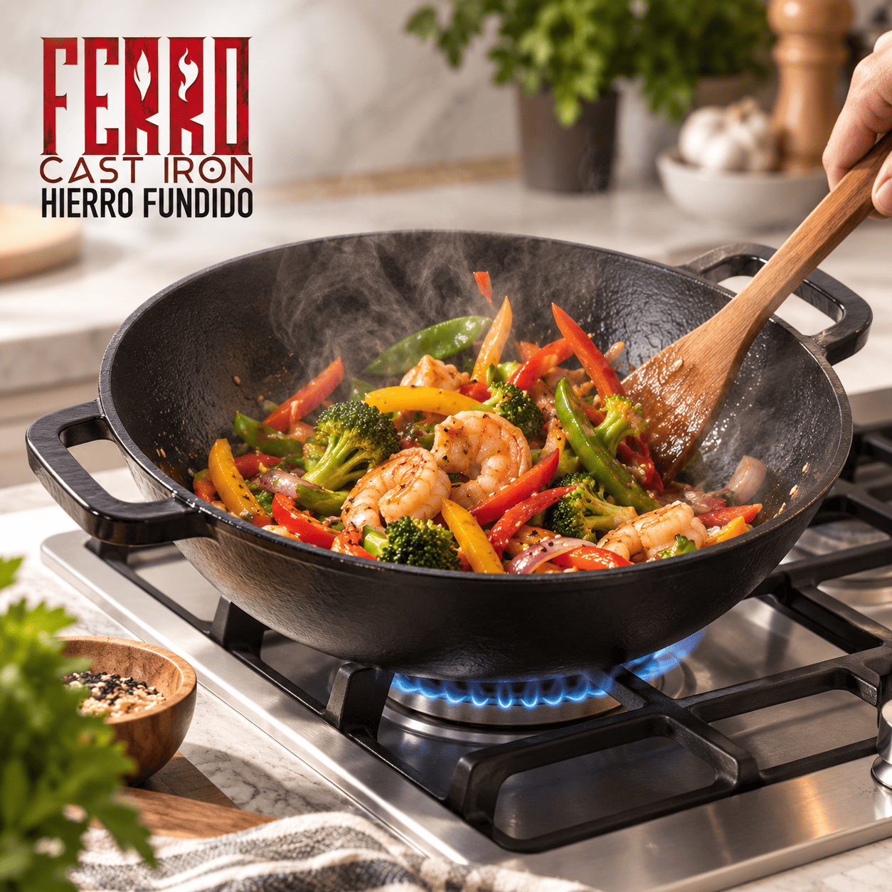 Wok Magefesa Ferro 30 cm Hierro Fundido Negro-2