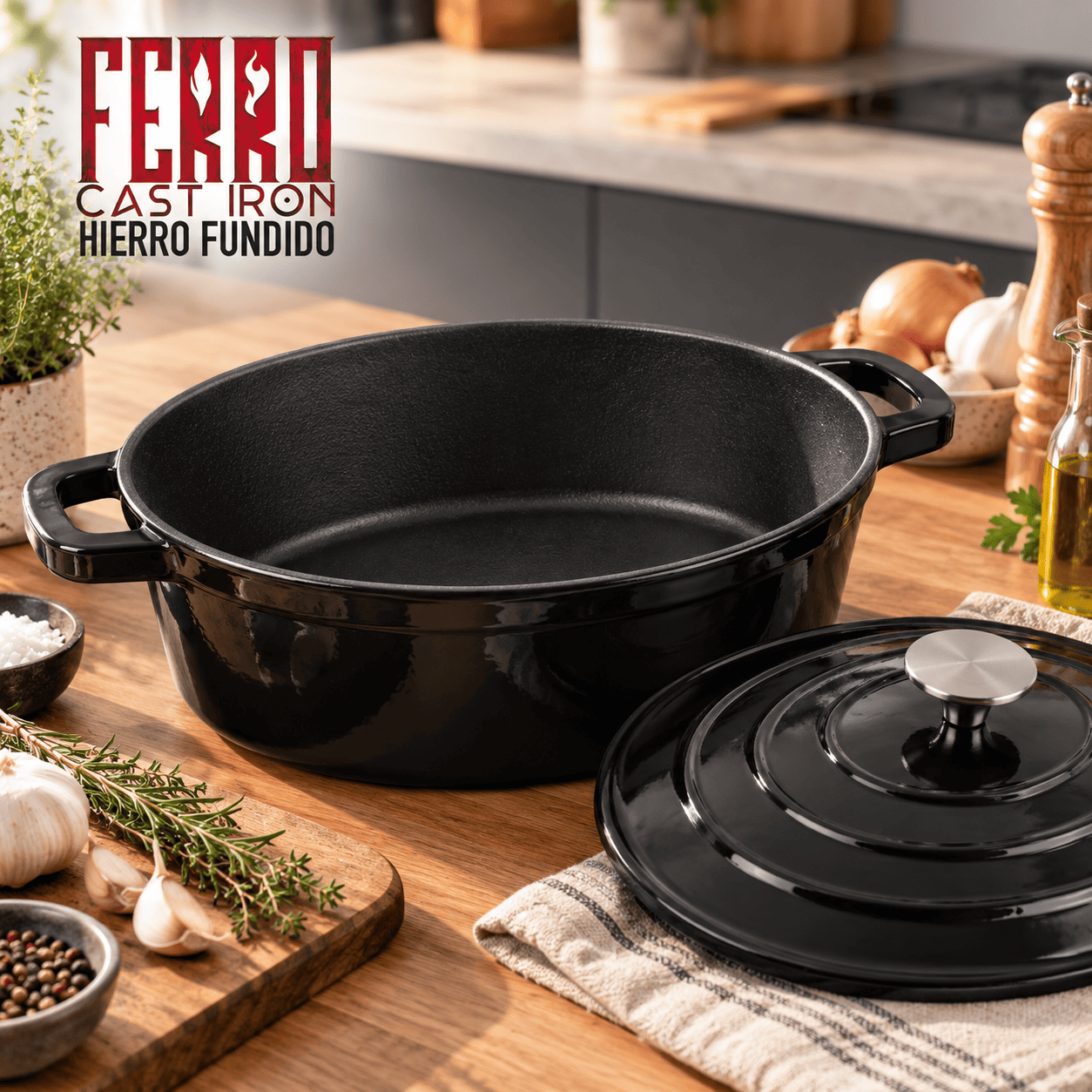 Olla Oval Magefesa Ferro Negra 28 cm Hierro Fundido-1