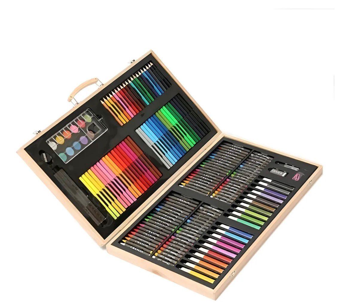Set De Arte Profesional 180 Piezas Lápices Con Maletín Madera-2