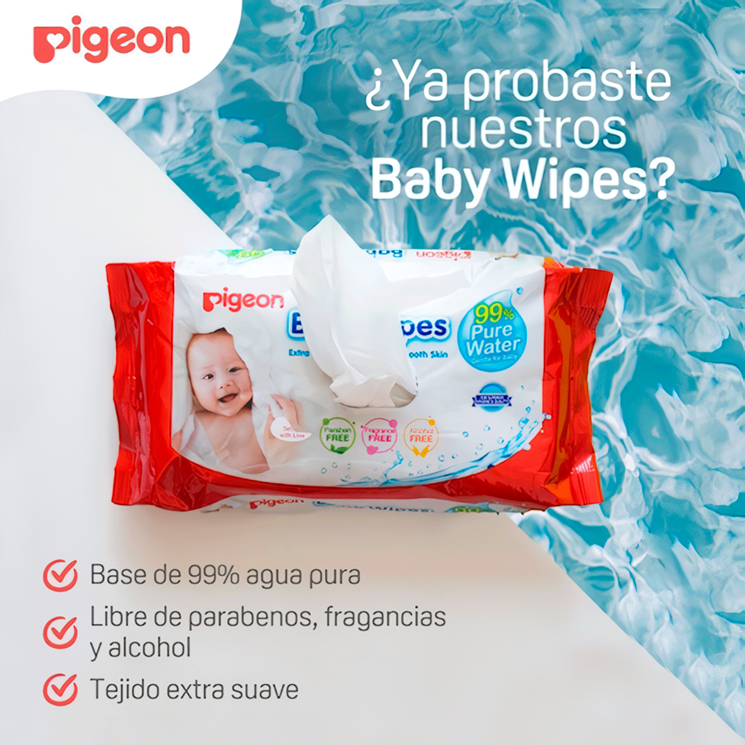 Toallitas Humedas Baby Wipes 99% Agua 82u Pack X3 Pigeon-3