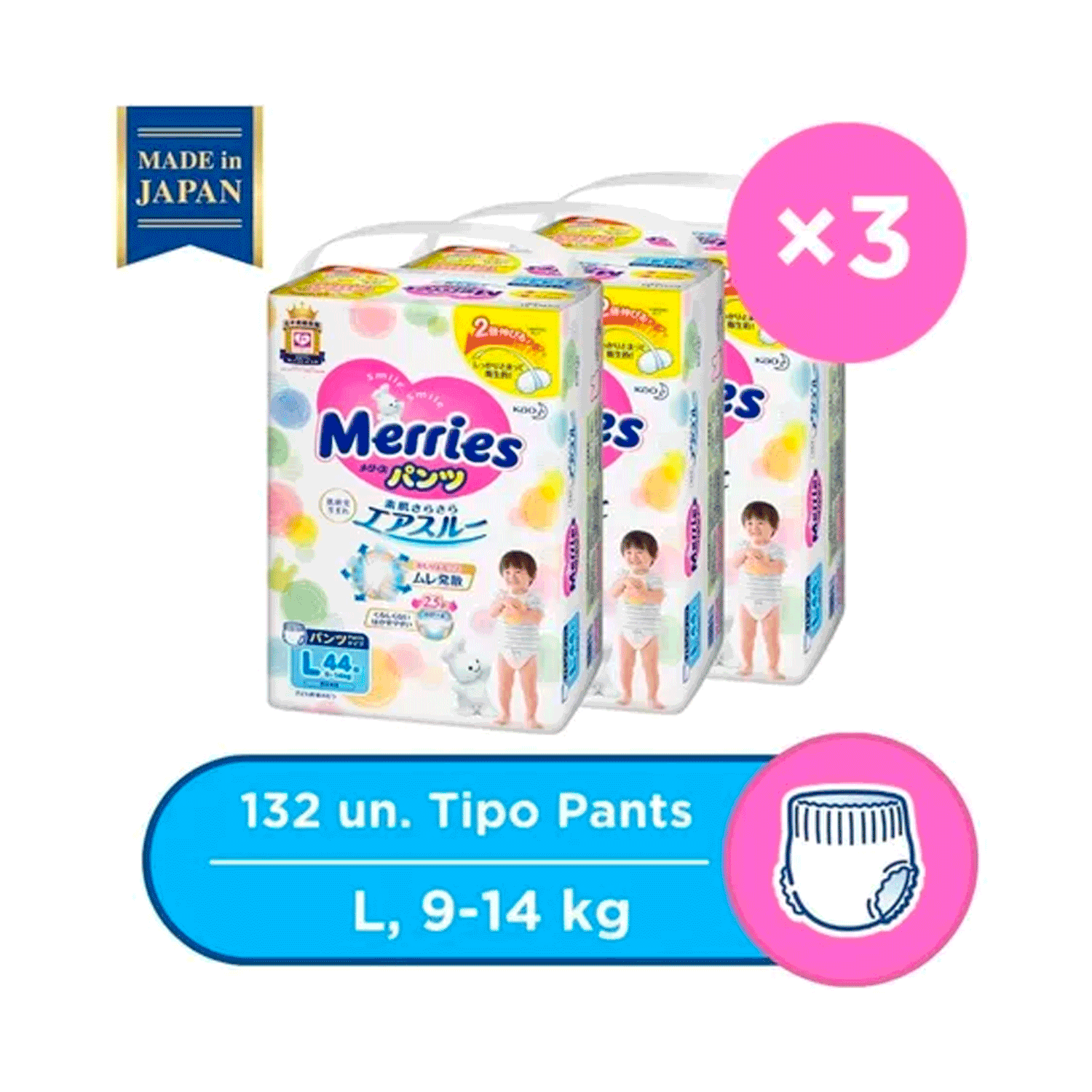 Pañales Merries Pants Super Jumbo L 44x3 Pcs-1