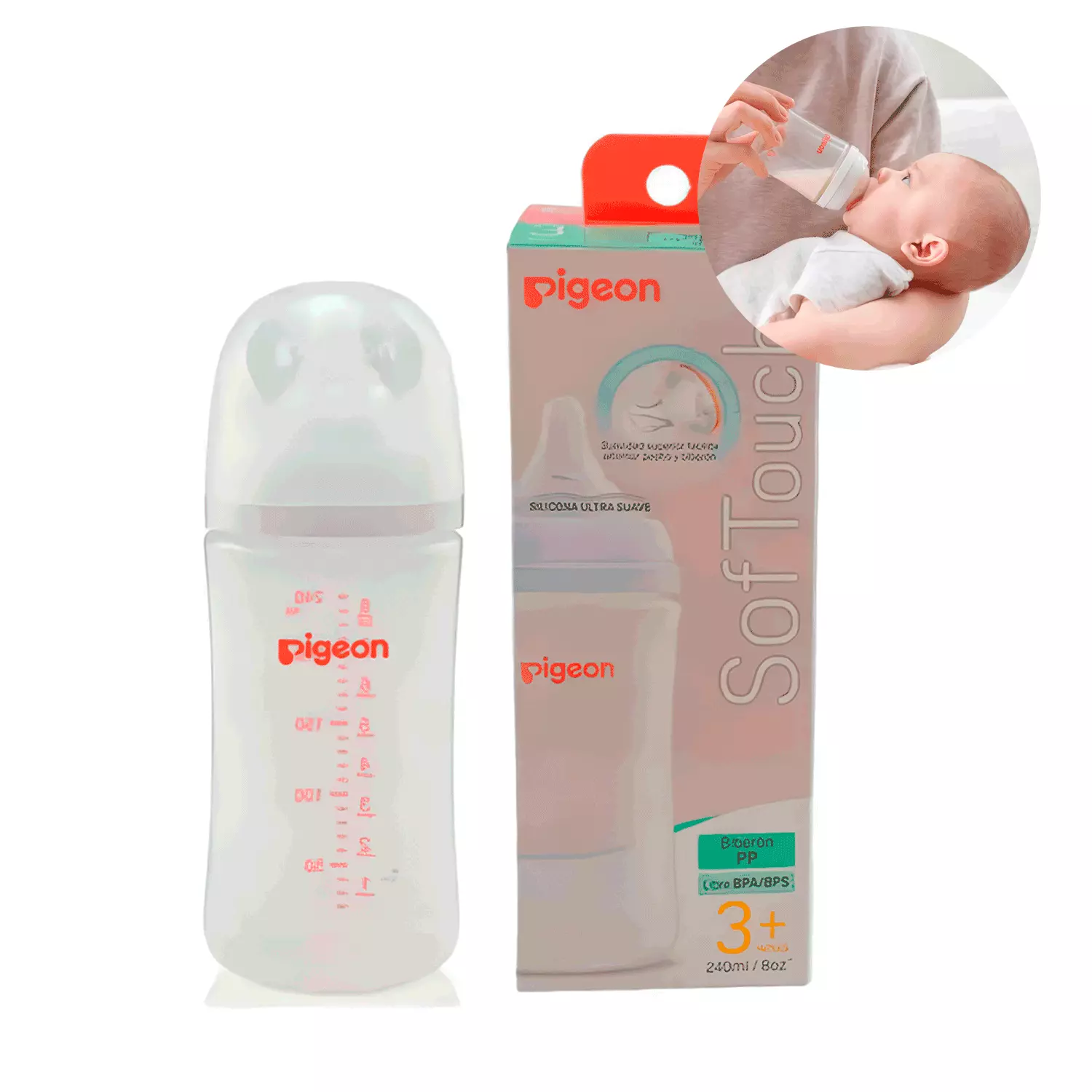 Mamadera Softouch Boca Ancha 240Ml Pp 3+ m Pigeon-0