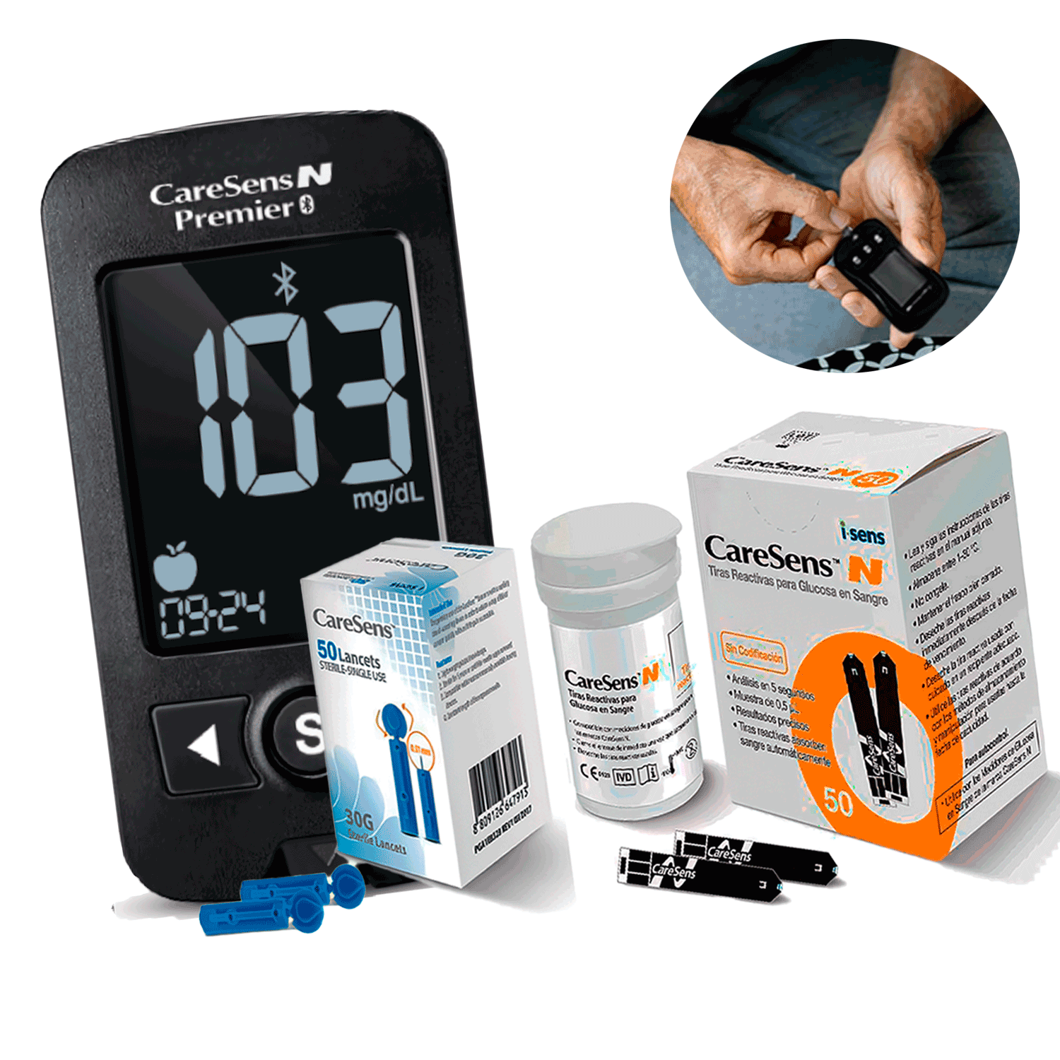 Glucómetro Caresens N Premier Bluetooth Glicemia 50Cintas+50Lancetas-0