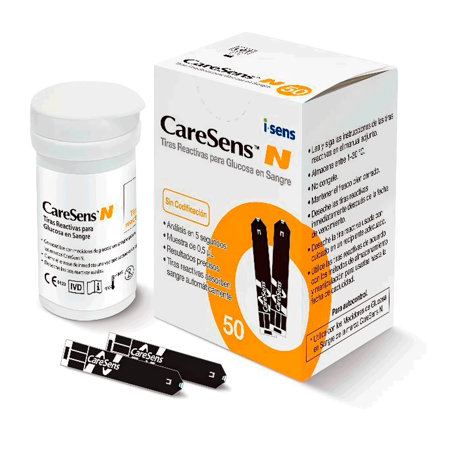 50 Tiras Cintas Reactivas Caresens N + 50 Lancetas Caresen N-1