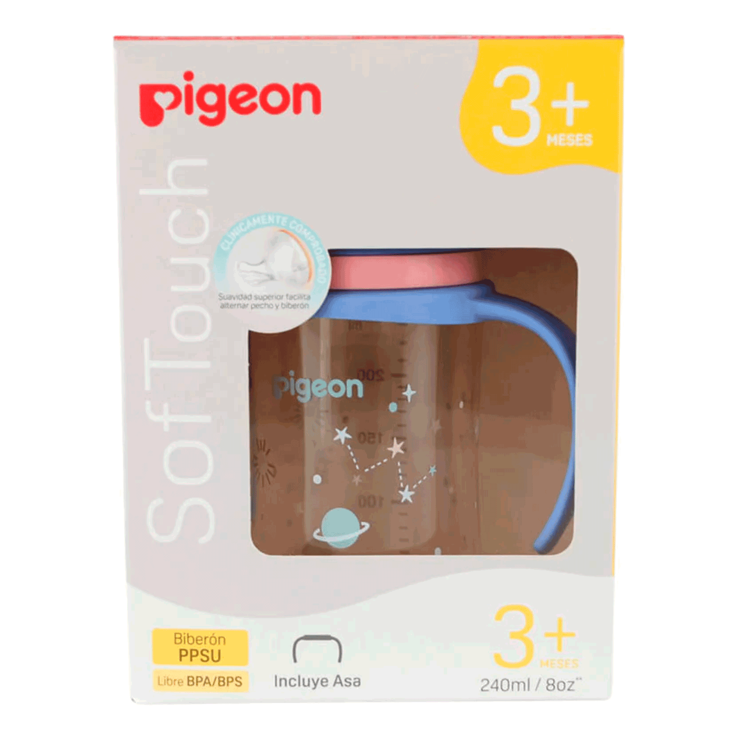 Mamadera Biberón Pigeon SofTouch Planets 3 con Asa 240 ml | 3+ Meses-3
