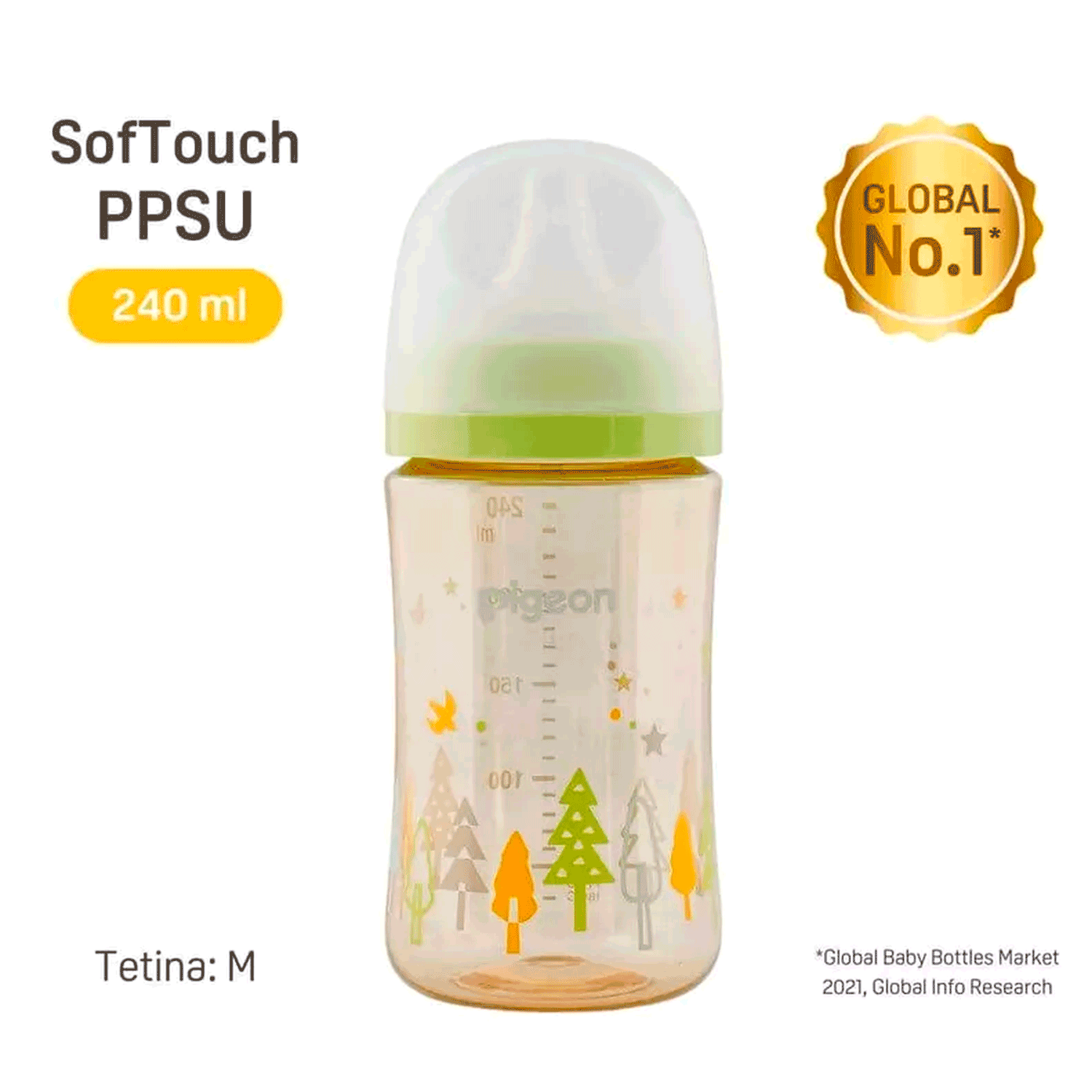 Biberón Mamadera Pigeon SofTouch PPSU Forest Verde Claro 240 ml | 3+ Meses-2