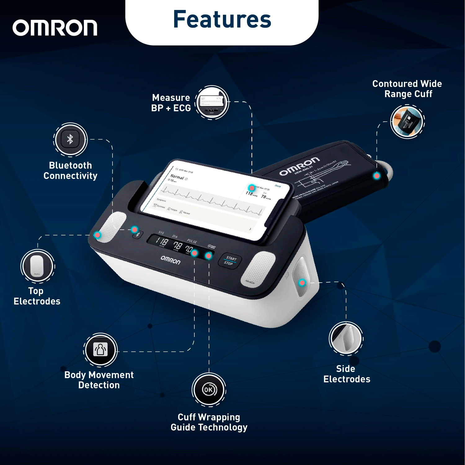 Toma Presión De Brazo Omron Hem7530t Con Electrocardiograma-3