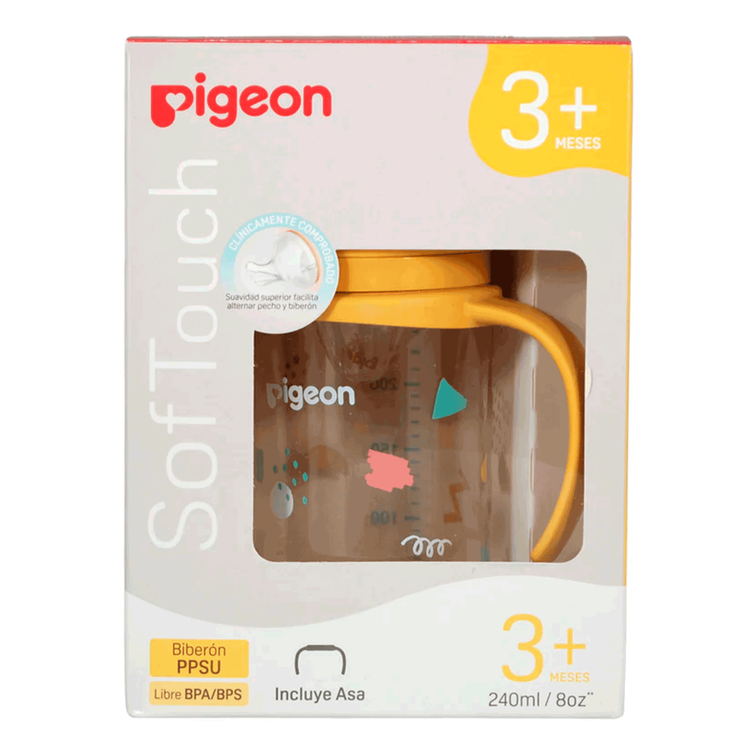 Mamadera Pigeon SofTouch Fiesta 2 con Asa 240 ml | Boca Ancha-3