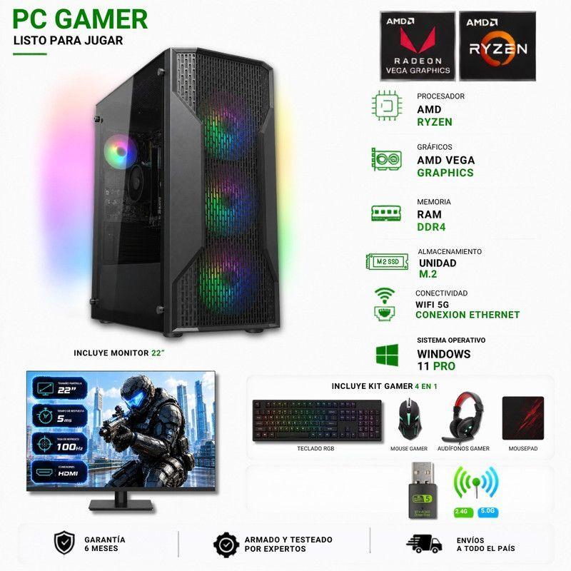 Pc Gamer Amd Ryzen 5 5600GT + 16GB + Vega 7 + 480GB + Monitor 22" + MX110-1