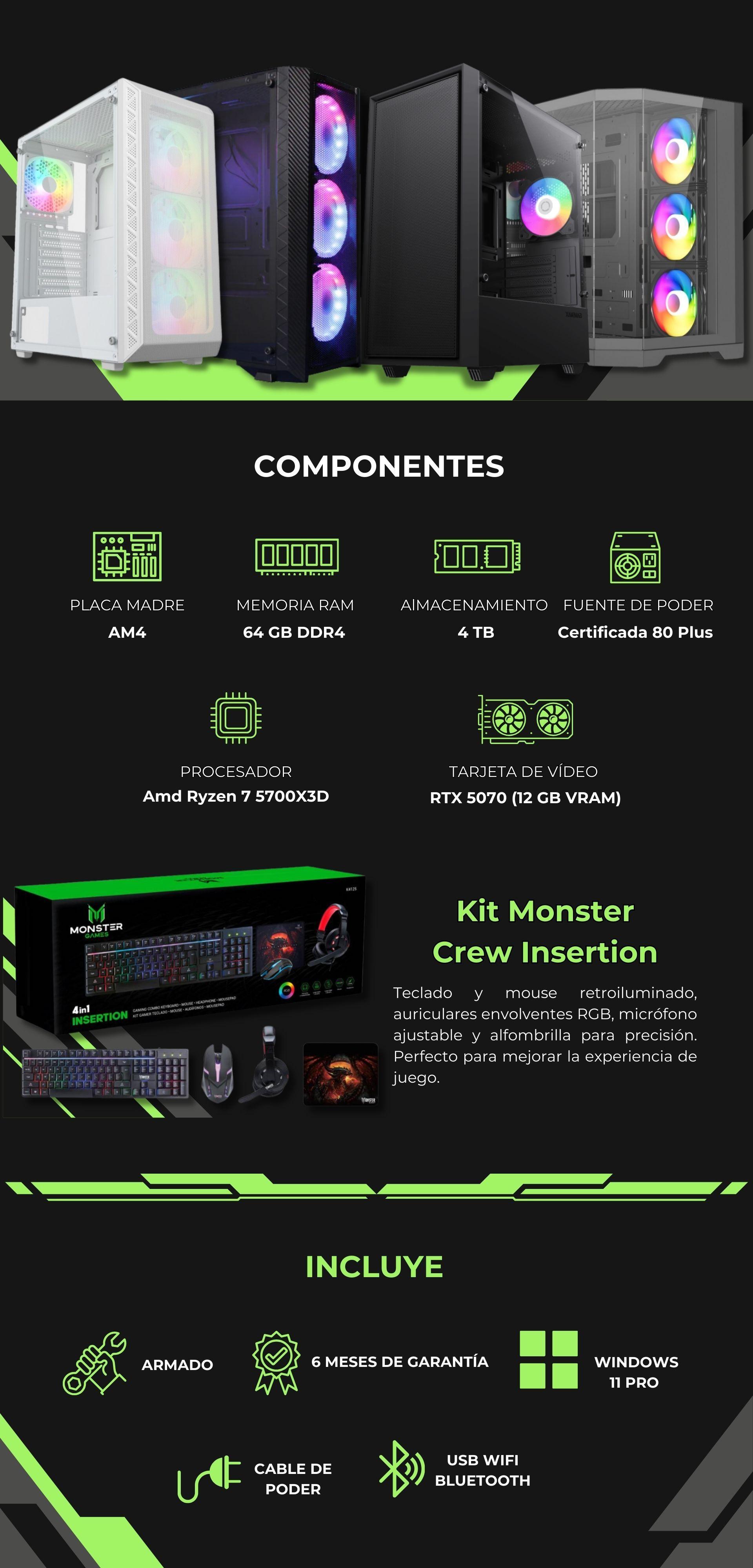 Pc Gamer Amd Ryzen 7 5700X3D + 64GB + RTX 5070 + 4TB + S530-WHITE-3