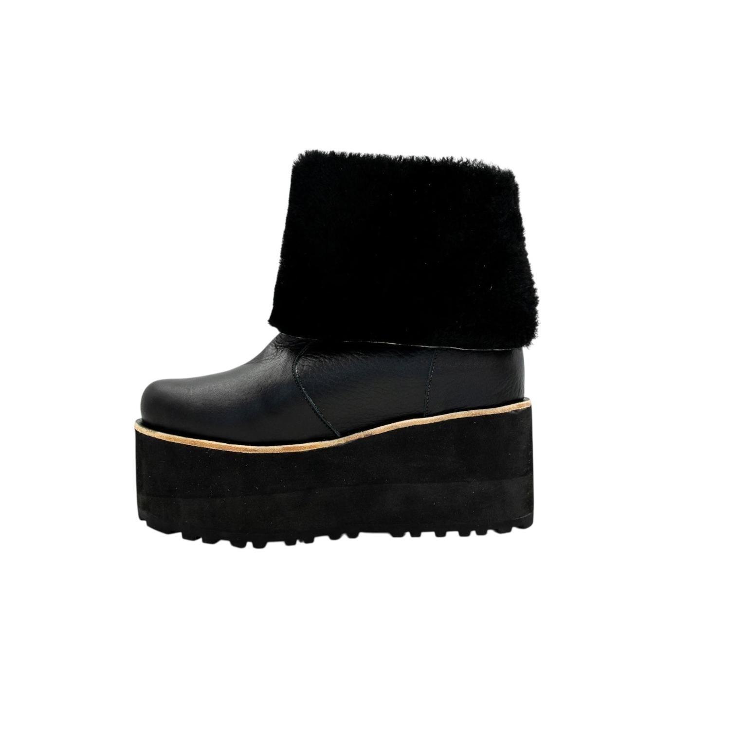 BOTÍN DE PLATAFORMA ANA NEGRO DE CUERO-4