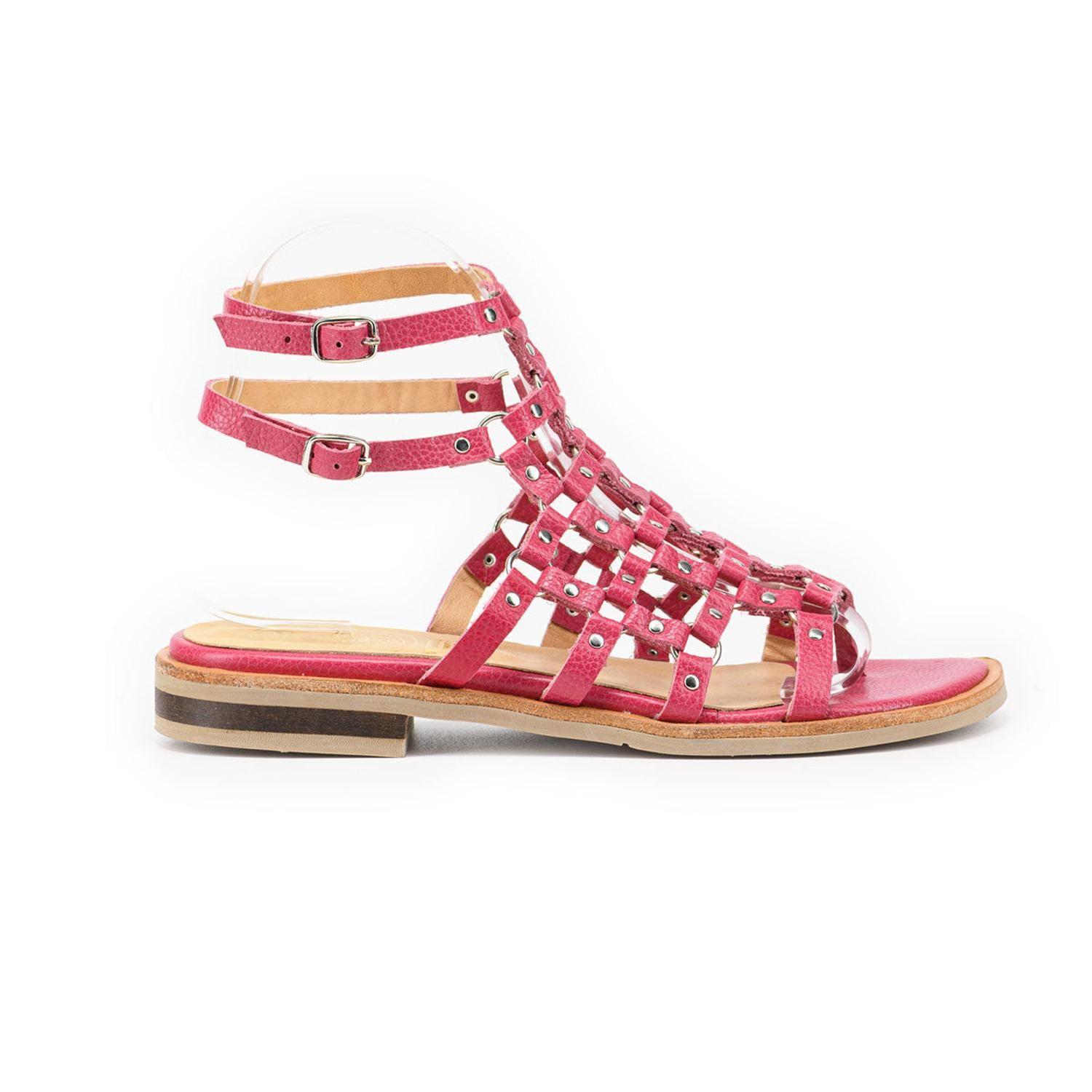 SANDALIA DE CUERO ROMANA FUCSIA-0