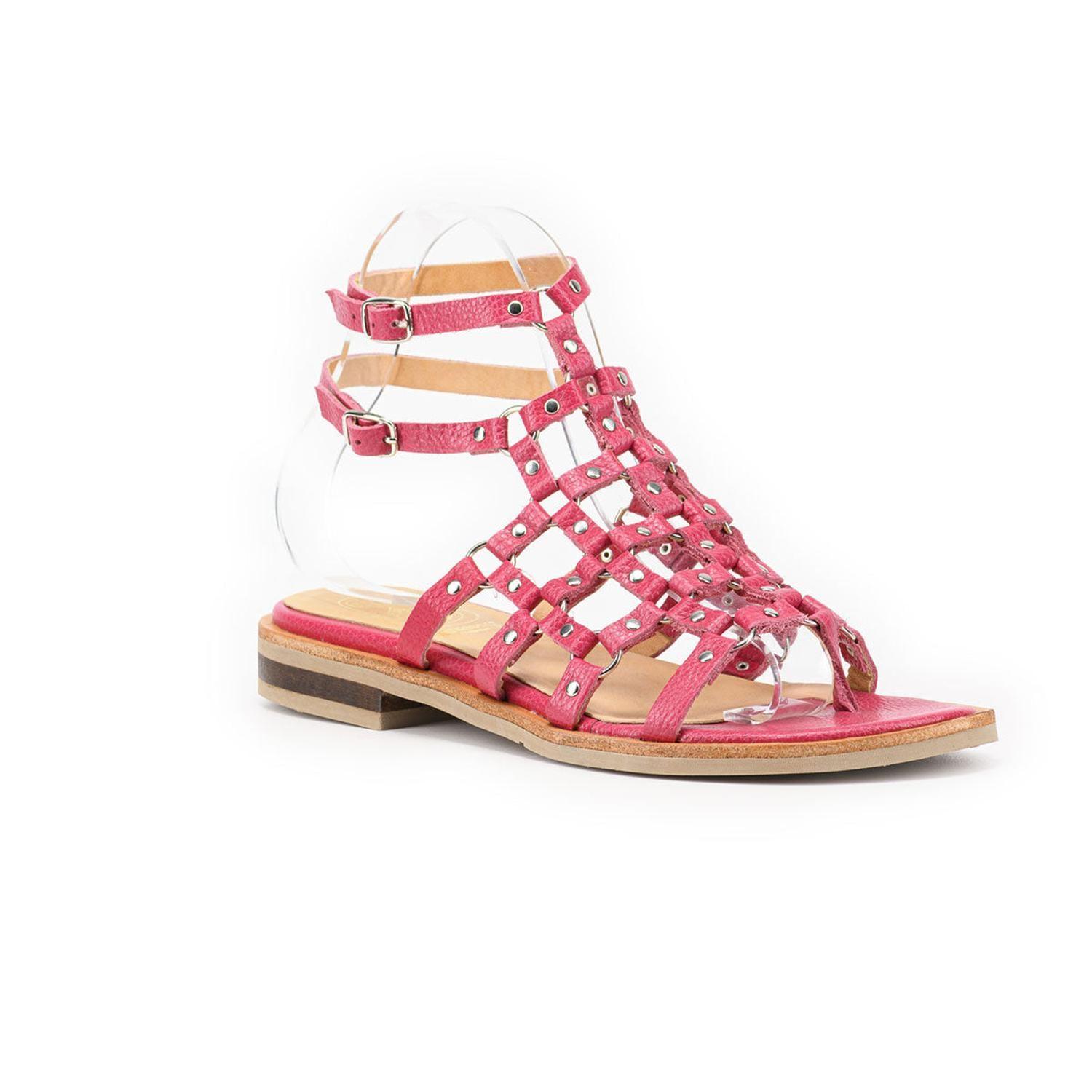 SANDALIA DE CUERO ROMANA FUCSIA-2