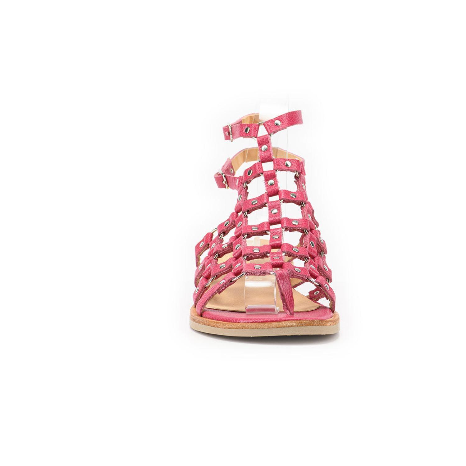 SANDALIA DE CUERO ROMANA FUCSIA-3