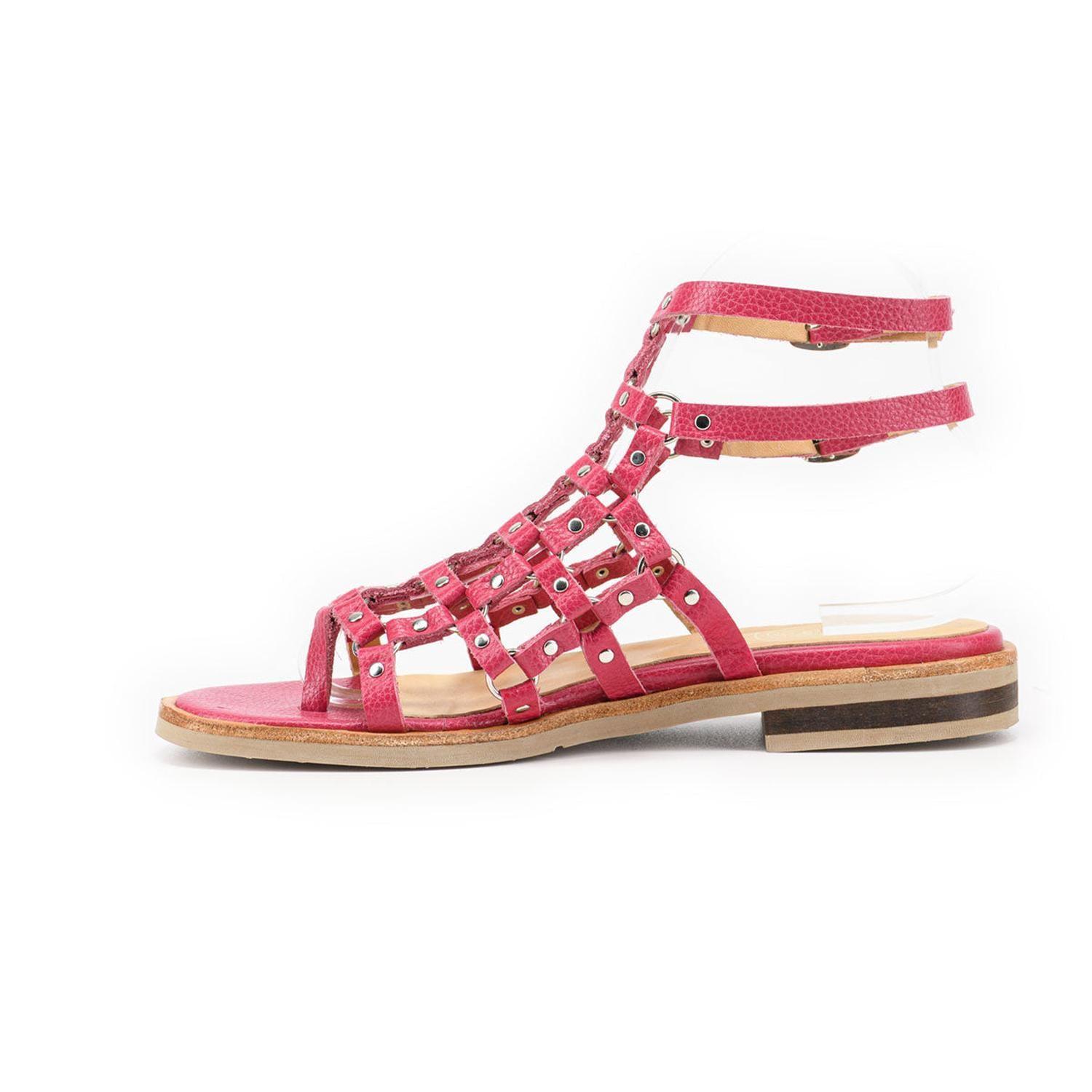 SANDALIA DE CUERO ROMANA FUCSIA-5