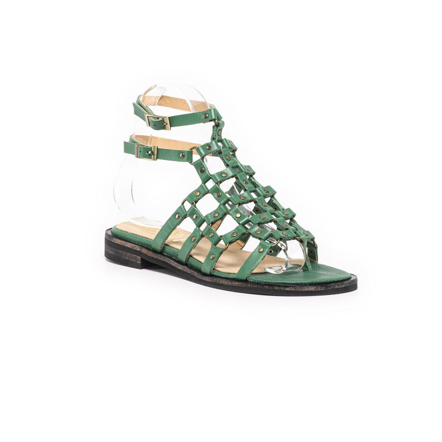 SANDALIA DE CUERO ROMANA VERDE-1