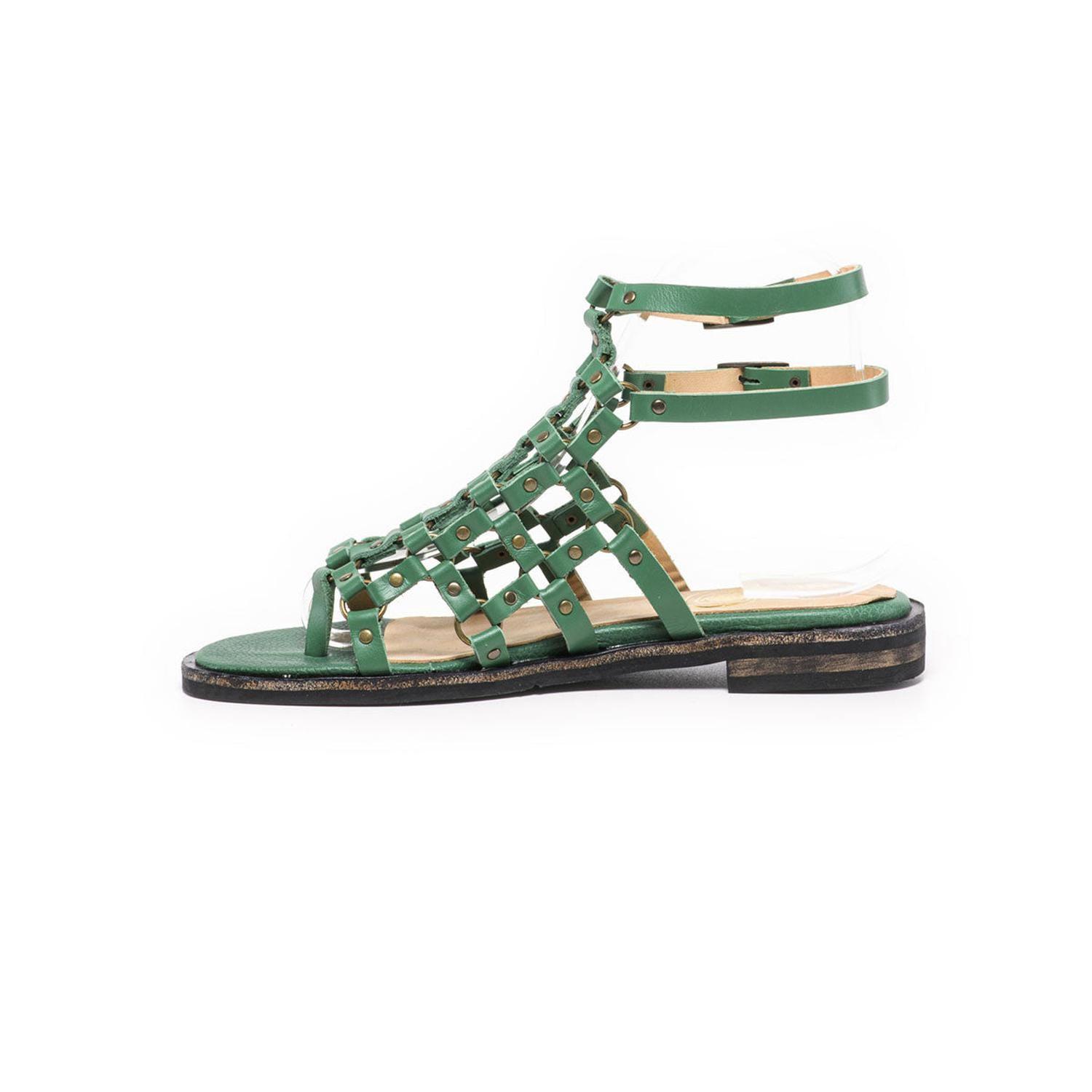 SANDALIA DE CUERO ROMANA VERDE-4