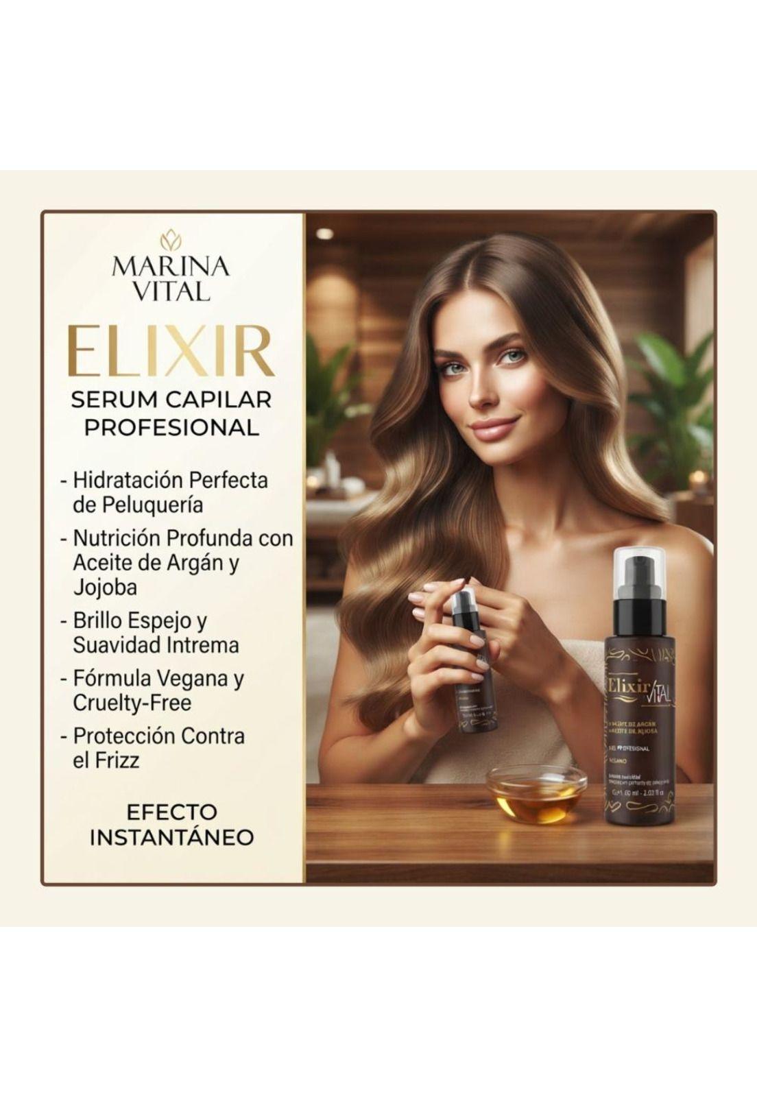 Serum Elixir Keratina Argan 60ml Pack 2unidades Marina Vital-1