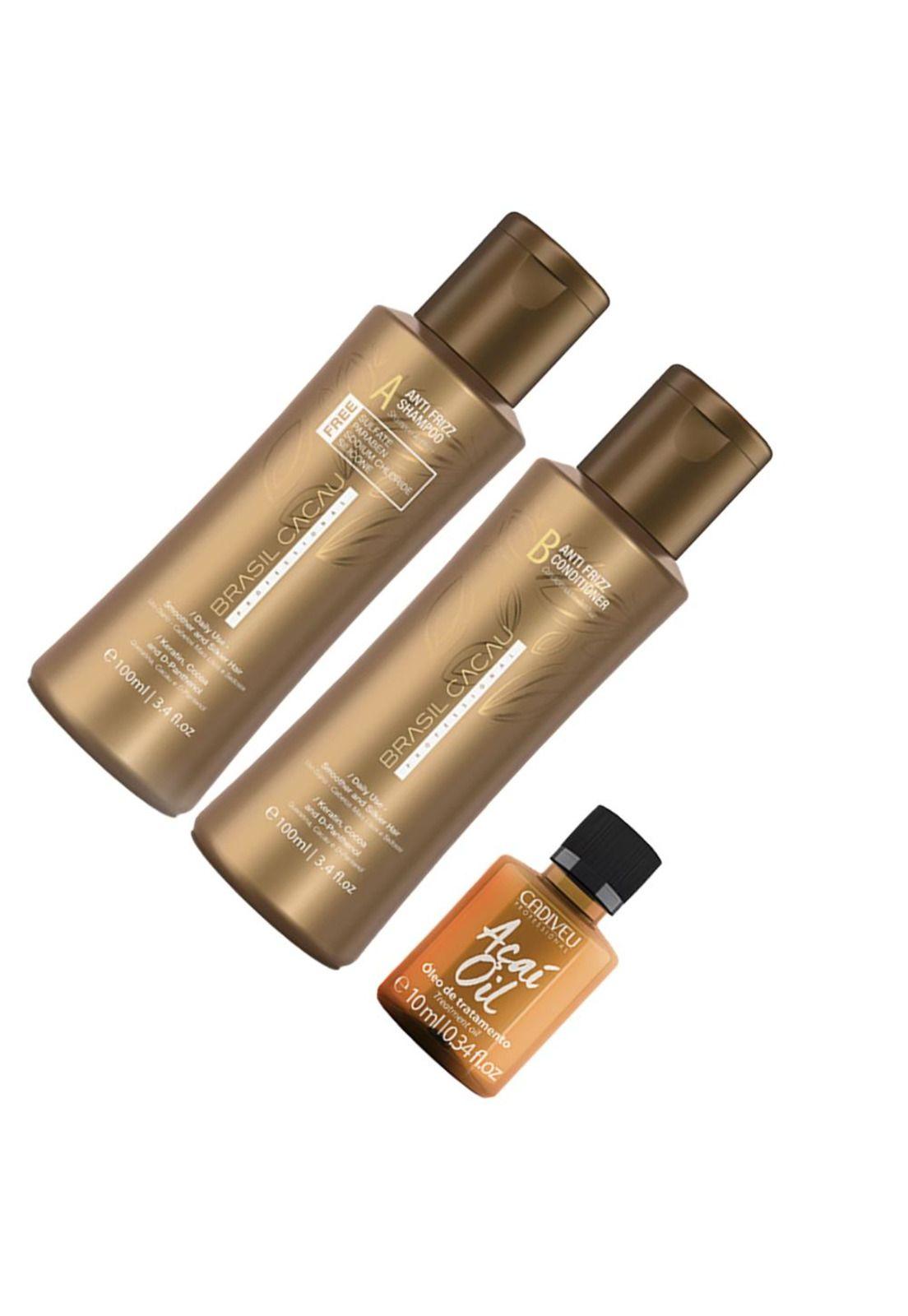 Kit Travel Shampoo, Acondicionador Y Acai Oil Brasil Cacau-2