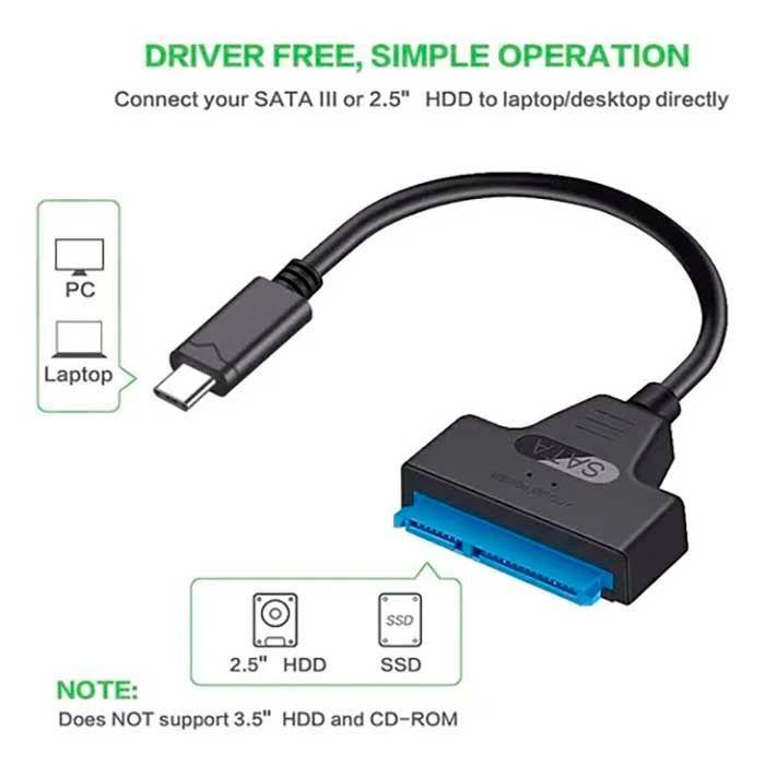 Adaptador Cable Usb Tipo C A Sata 3 Hdd Ssd 2.5 Disco Solid-1