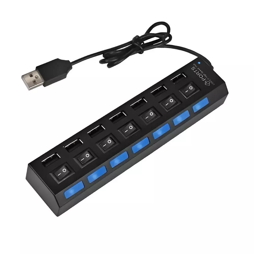 Hub USB 2 0 de 7 Puertos con Switch Individual y Luz LED-0