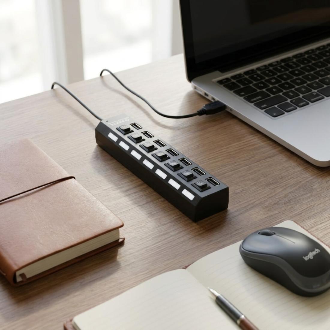 Hub USB 2 0 de 7 Puertos con Switch Individual y Luz LED-4