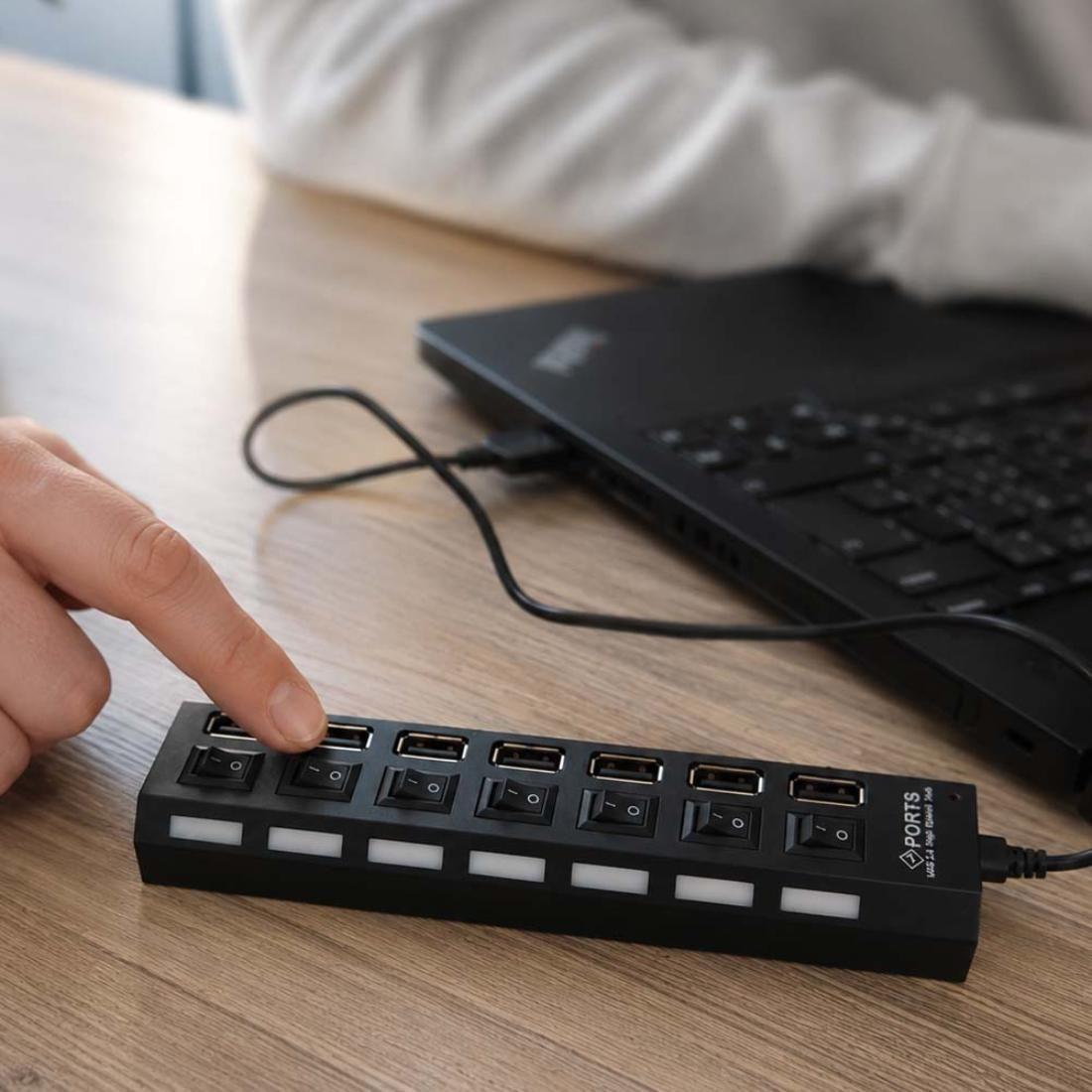 Hub USB 2 0 de 7 Puertos con Switch Individual y Luz LED-5