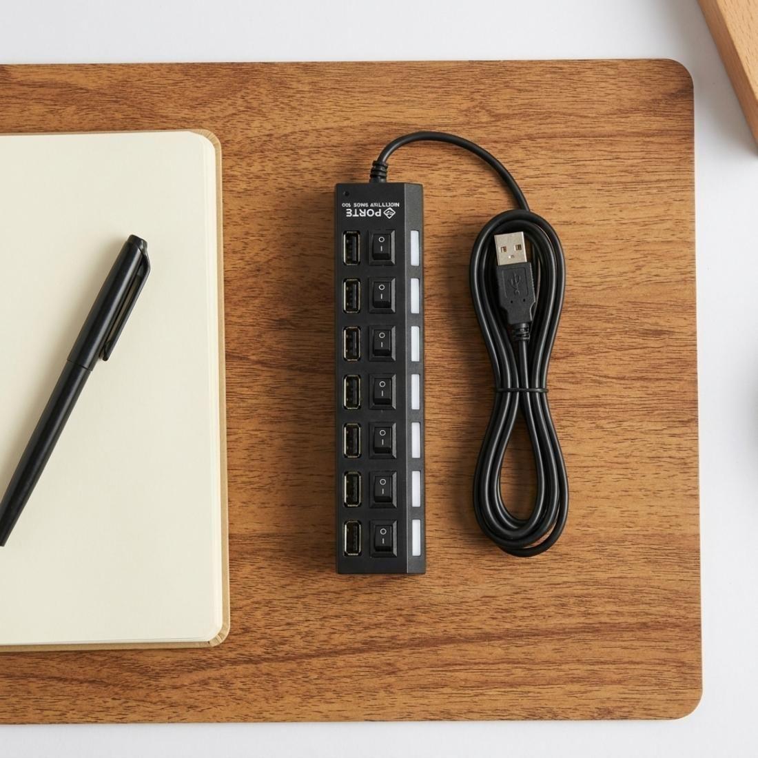 Hub USB 2 0 de 7 Puertos con Switch Individual y Luz LED-7