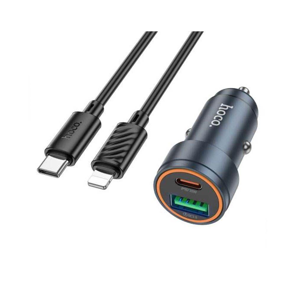 Cargador De Auto Hoco Z57a Doble Puerto Usb c Cable Para Lightning-2