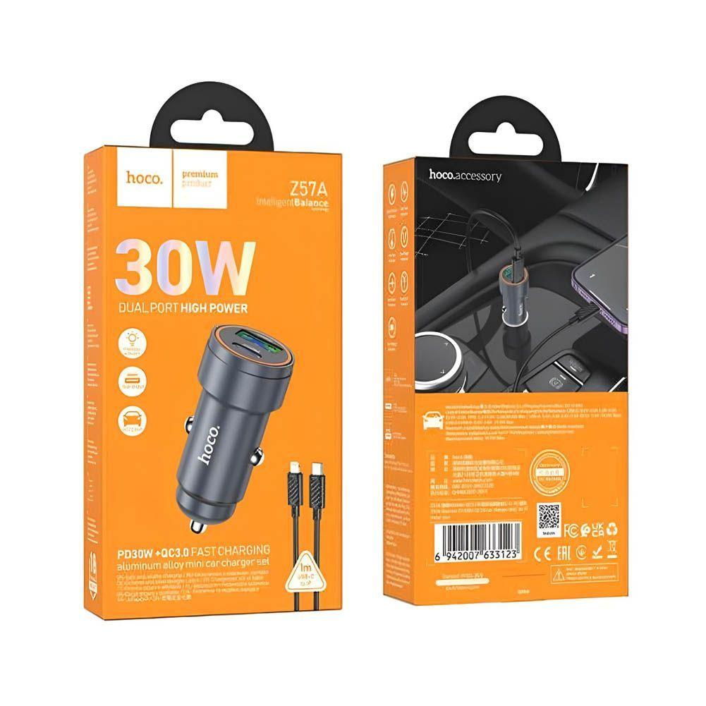 Cargador De Auto Hoco Z57a Doble Puerto Usb c Cable Para Lightning-3