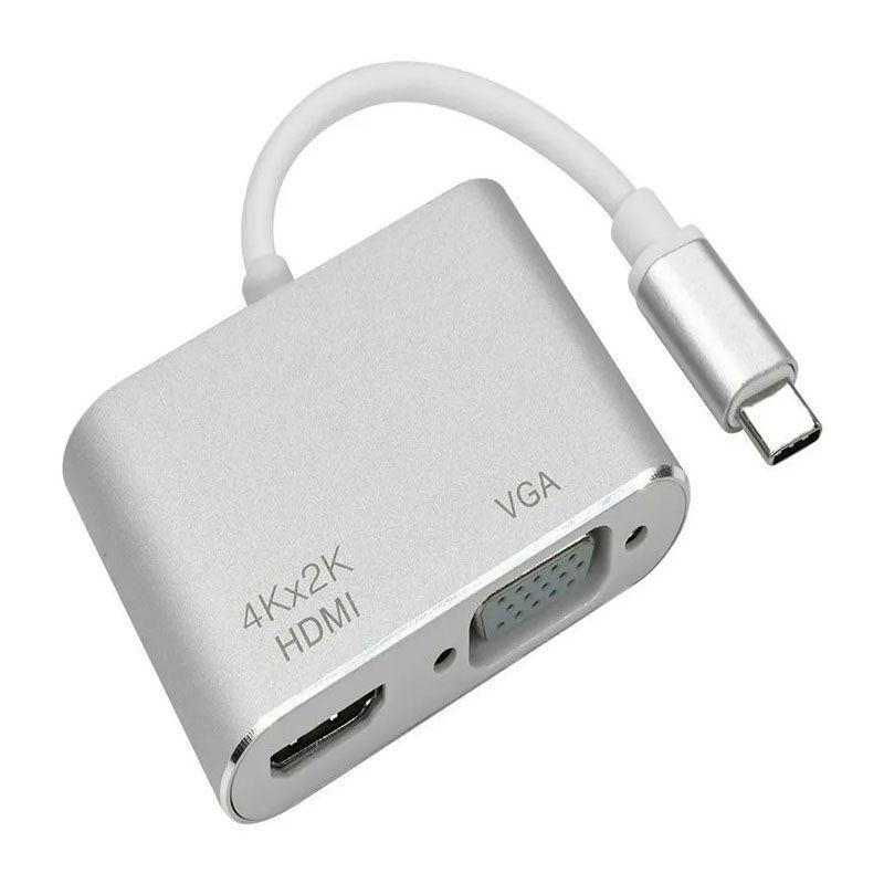 Adaptador Usb Tipo C A Vga Y Hdmi 2 En 1 4k-5