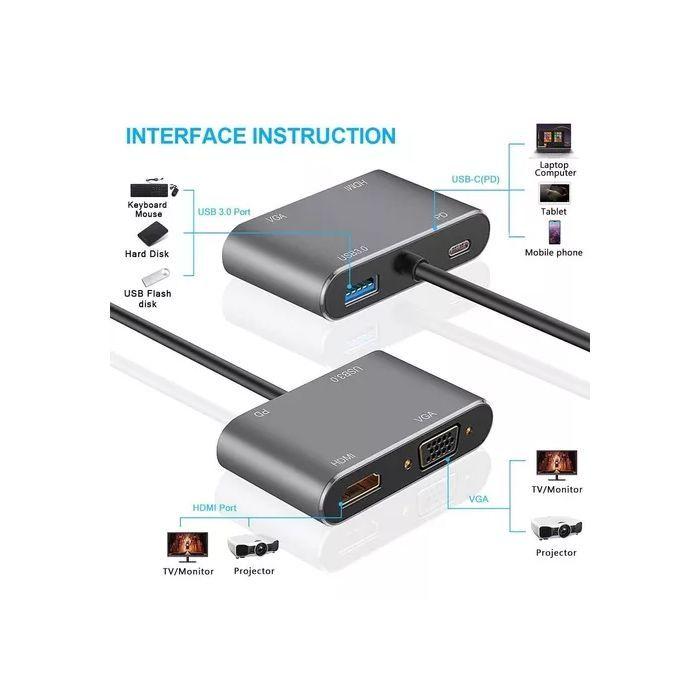 Hub Multipuerto 4K Tipo C A HDMI, USB 3,0, VGA, PD-3