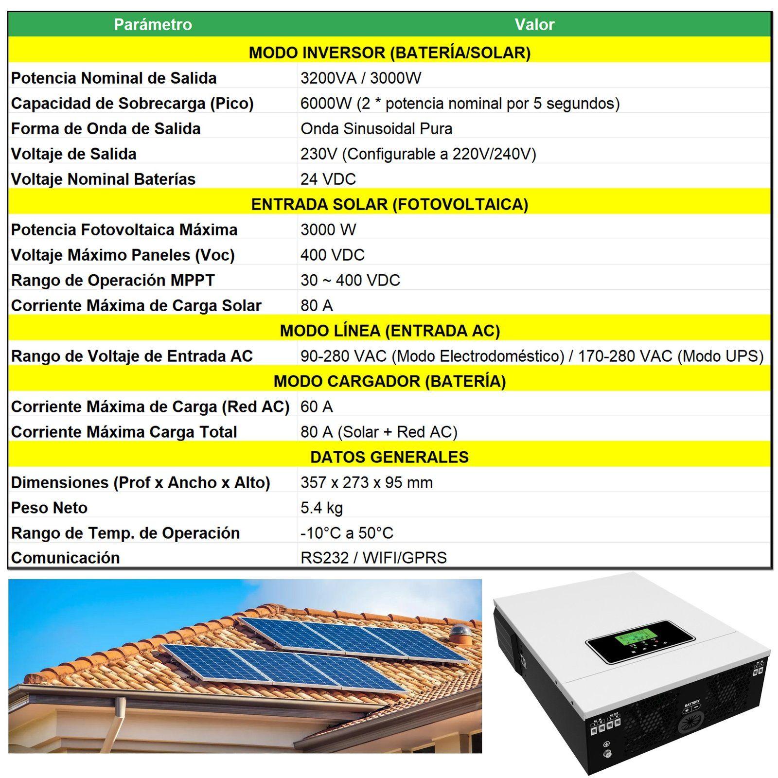 Inversor Solar Con Wifi Híbrido 3.0kw, Potencia Pico 6.000w-5