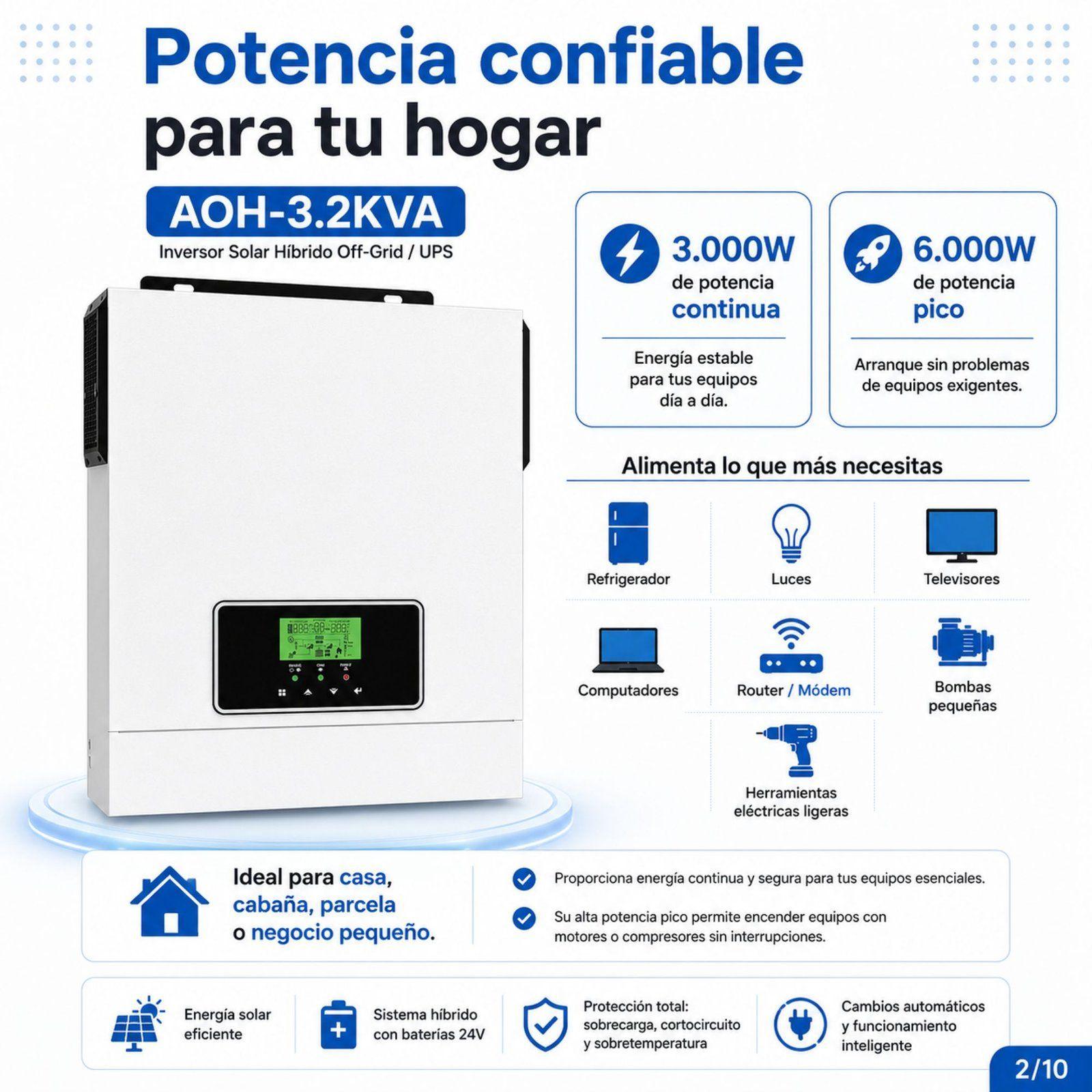 Inversor Solar Con Wifi Híbrido 3.0kw, Potencia Pico 6.000w-3