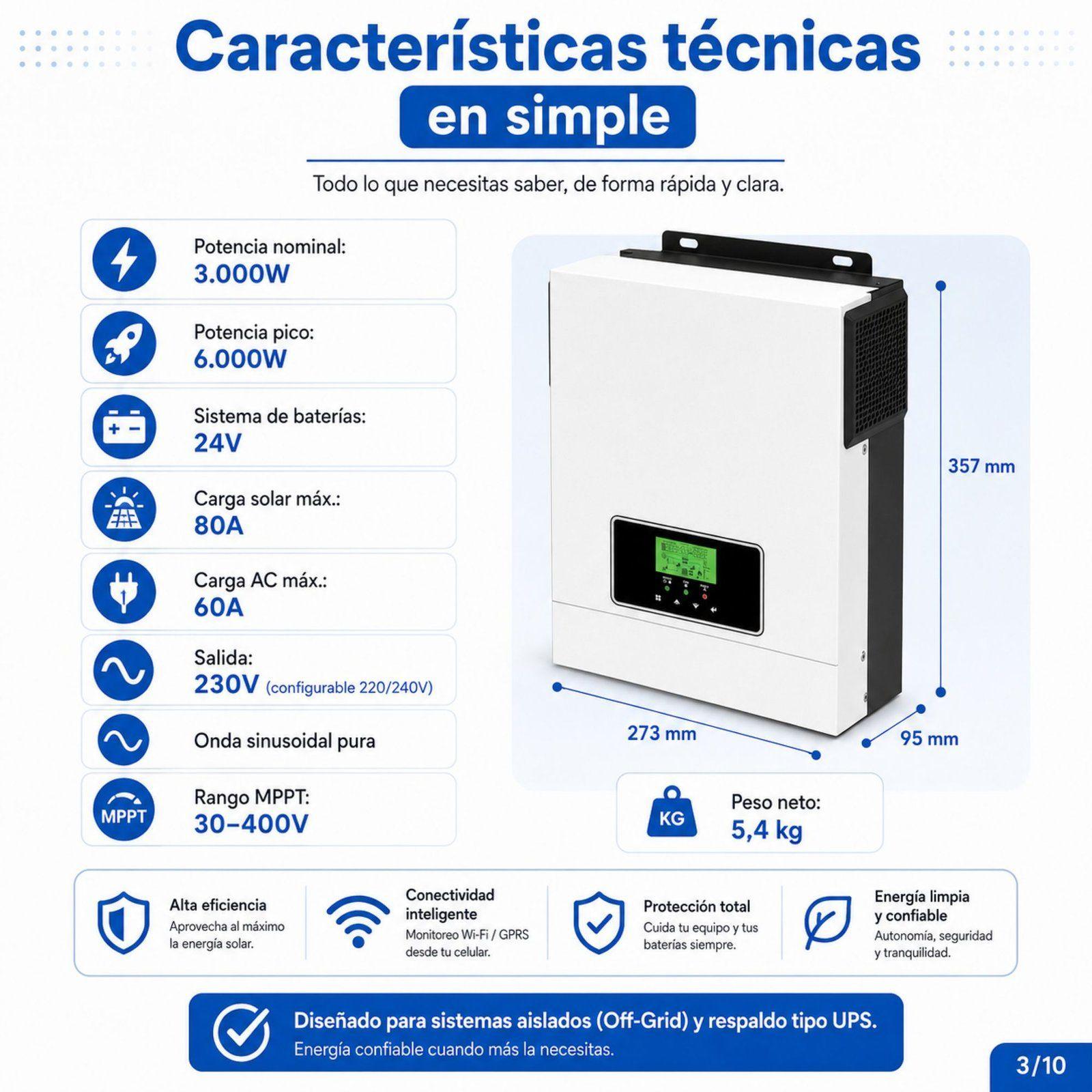 Inversor Solar Con Wifi Híbrido 3.0kw, Potencia Pico 6.000w-4