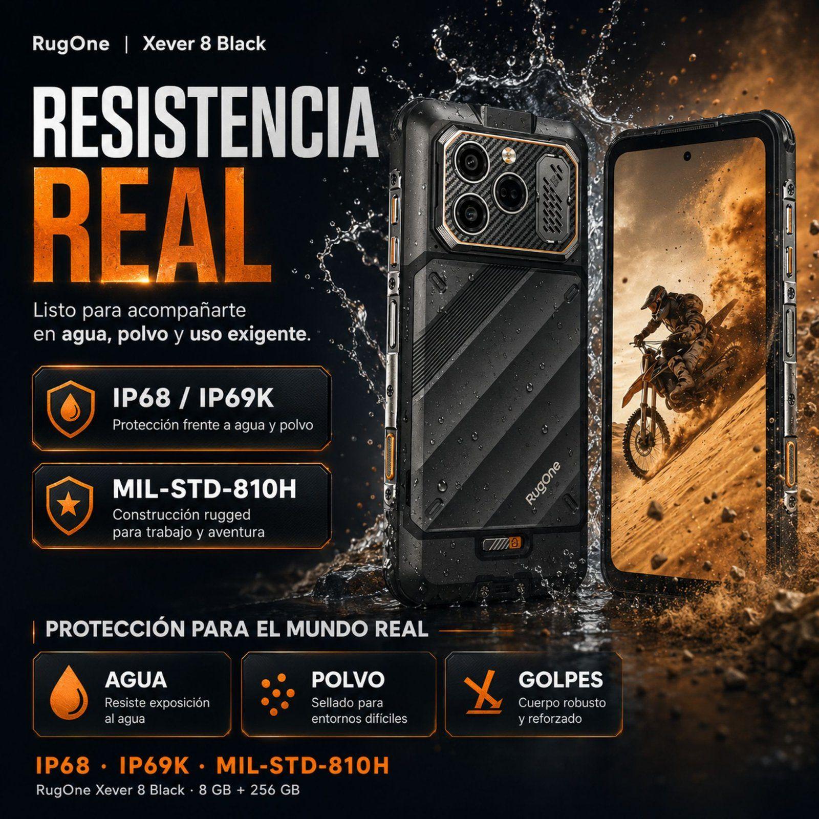 Celular Rugged RugOne Xever 8 4G 2 Baterías 256GB 16GB RAM-4