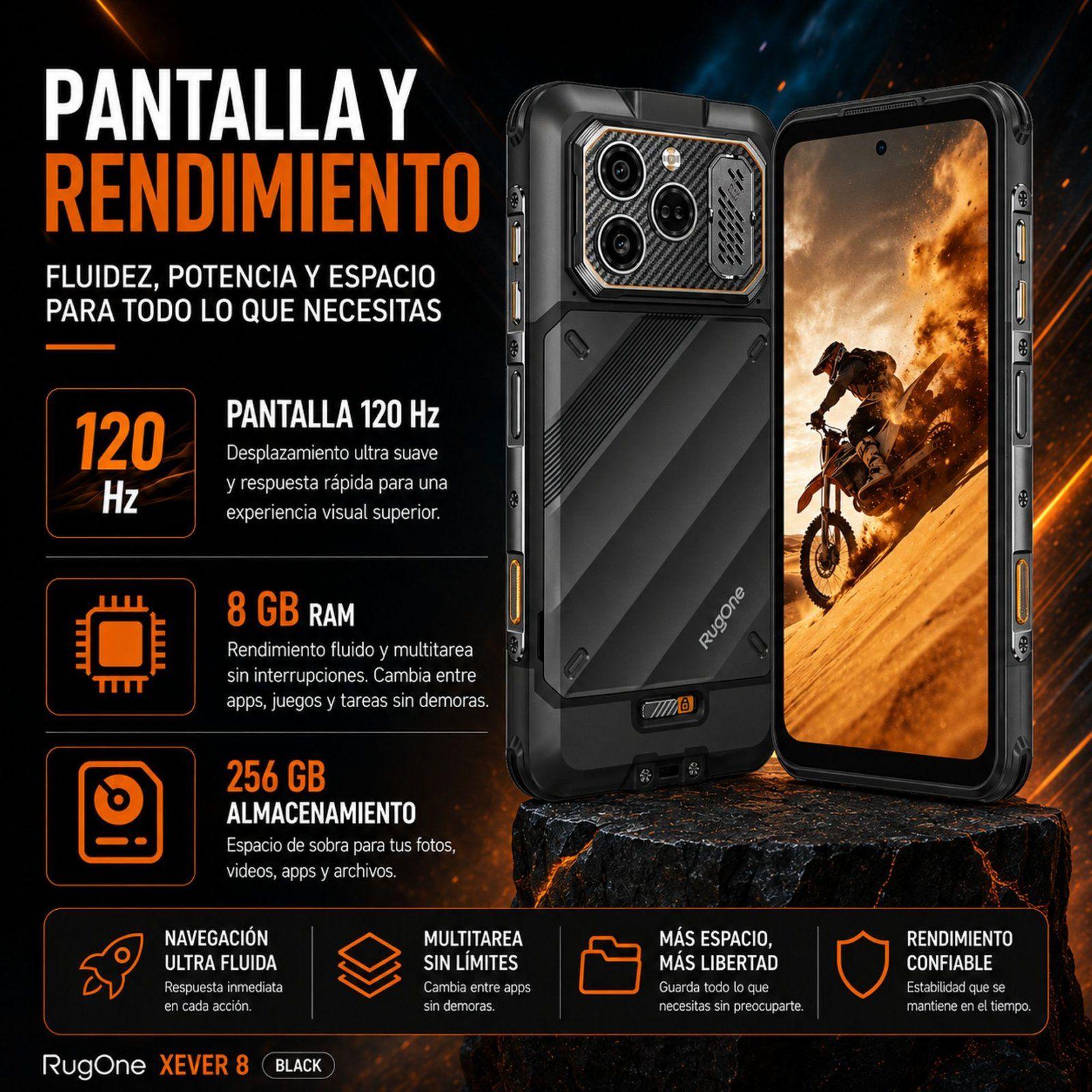 Celular Rugged RugOne Xever 8 4G 2 Baterías 256GB 16GB RAM-7