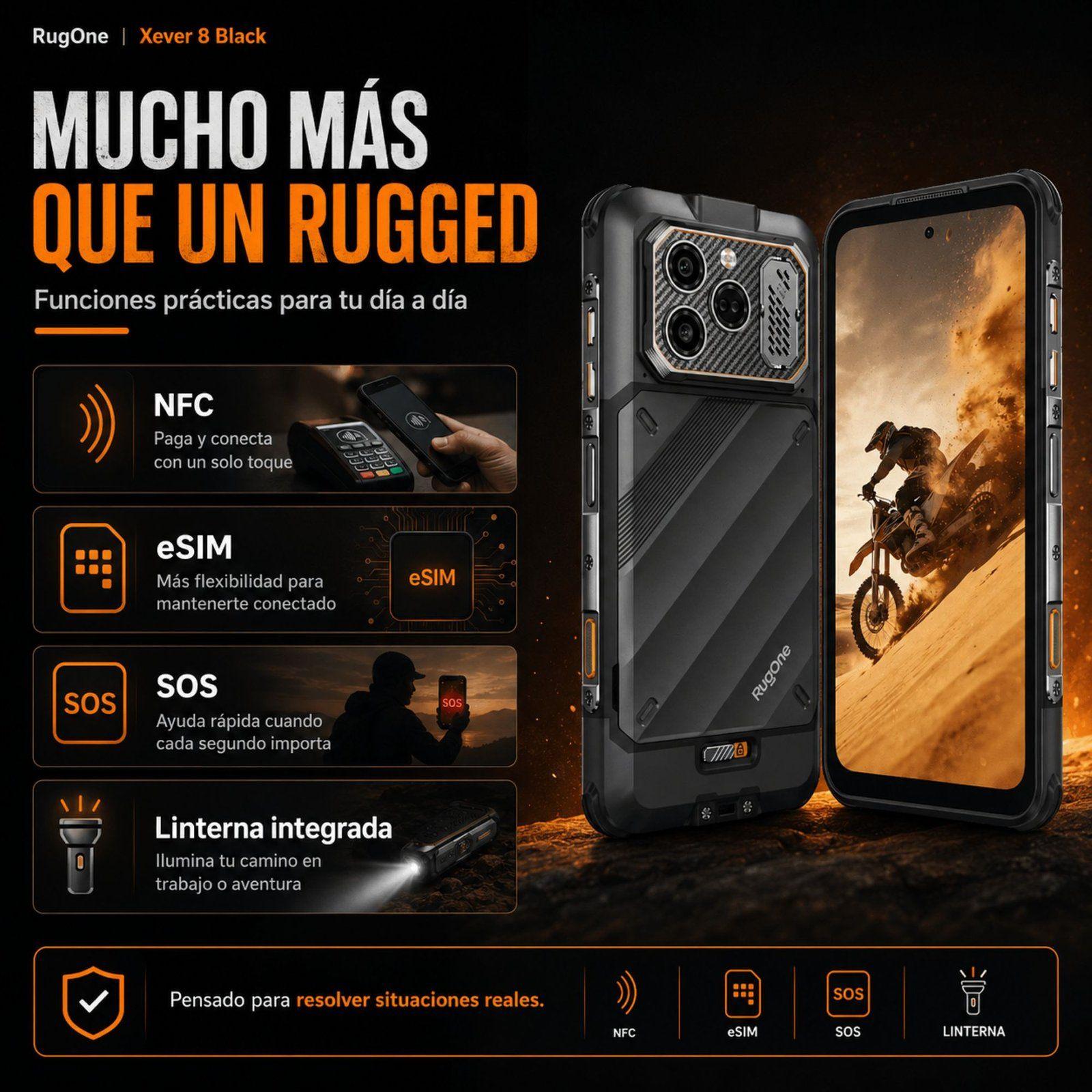 Celular Rugged RugOne Xever 8 4G 2 Baterías 256GB 16GB RAM-8