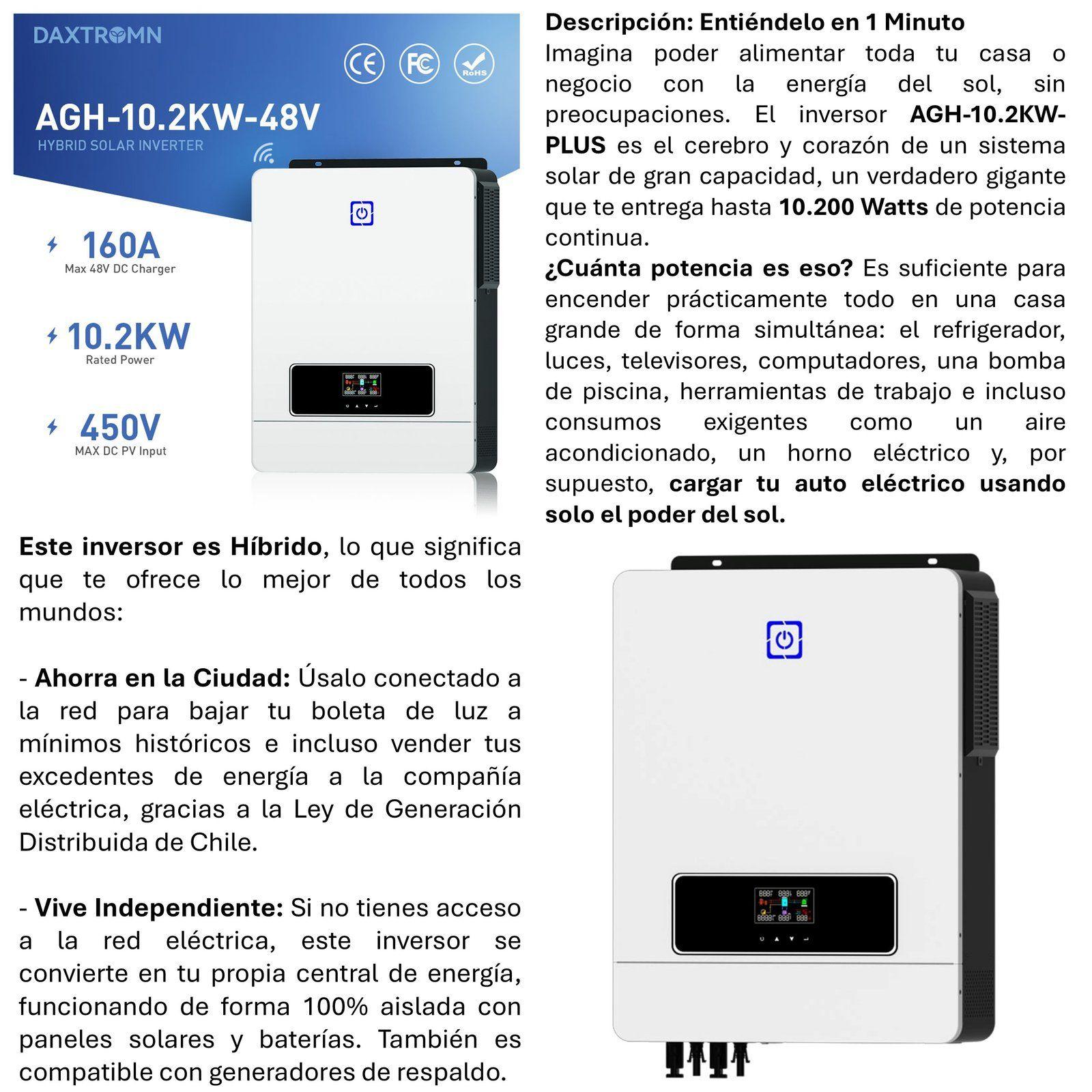 Inversor Solar Con Wifi Híbrido 10.2kw Potencia Pico 20.400w-1