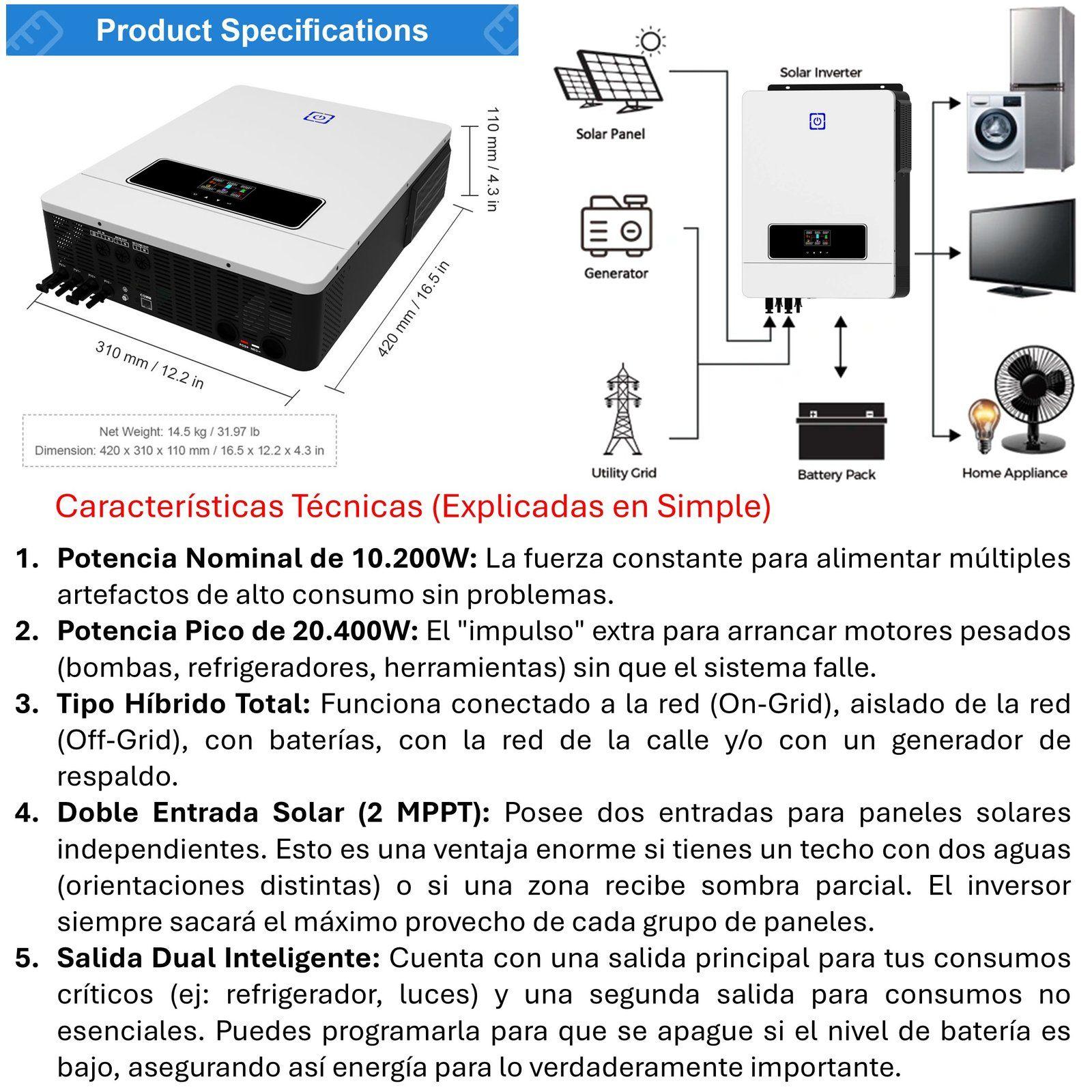 Inversor Solar Con Wifi Híbrido 10.2kw Potencia Pico 20.400w-3
