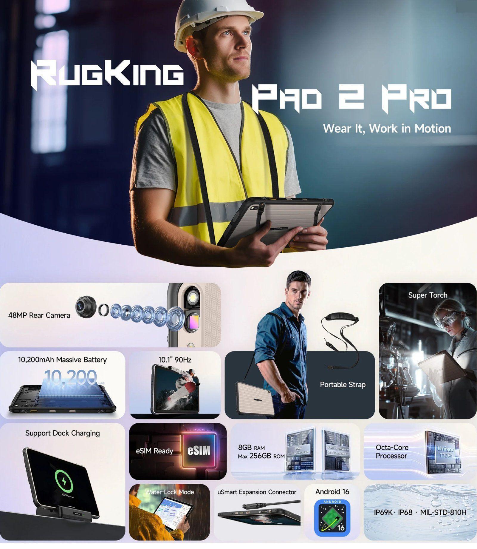 Tablet Rugged RugKing Pad 2 Pro 4G, 10inch, 16GB, Linterna, Android 16-2