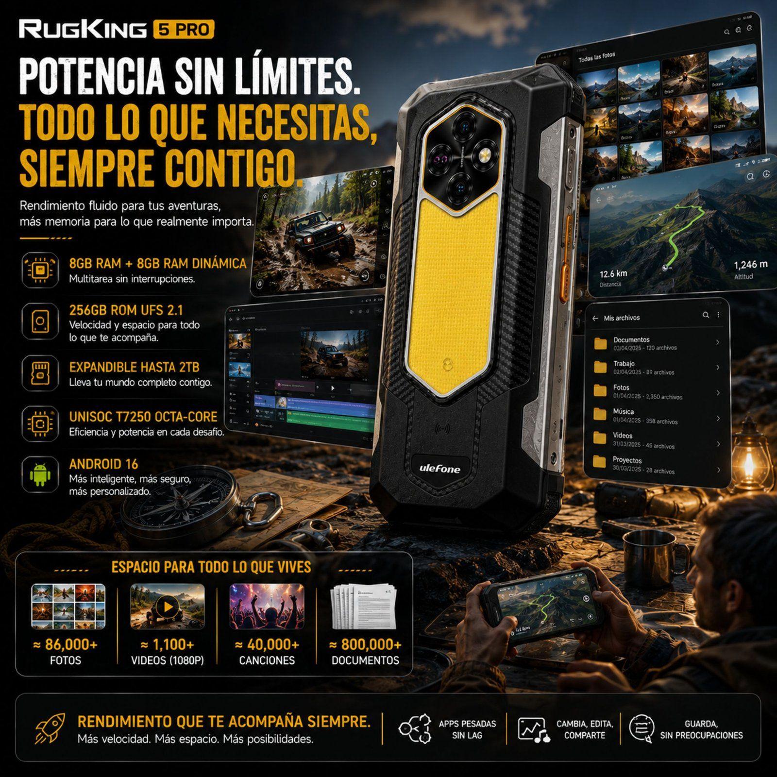 Celular Rugged RugKing 5 Pro Batería 20000mAh 256GB 16GB-6