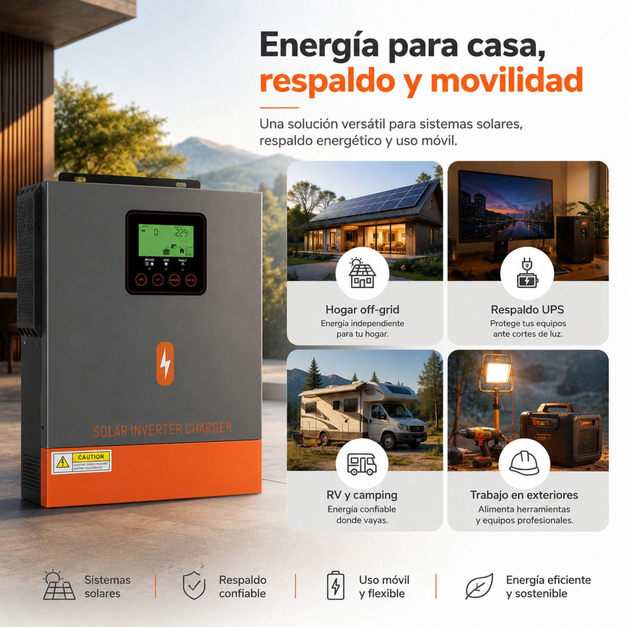 Inversor Solar Hibrido PowMr 1500W 24V Onda Senoidal Pura-7