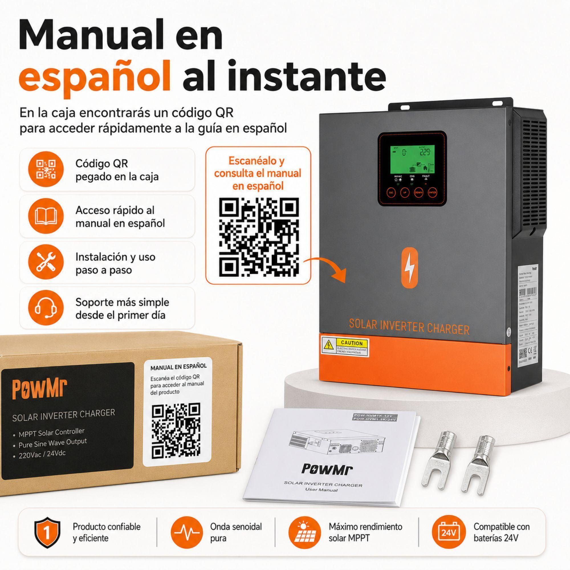 Inversor Solar Hibrido PowMr 1500W 24V Onda Senoidal Pura-9